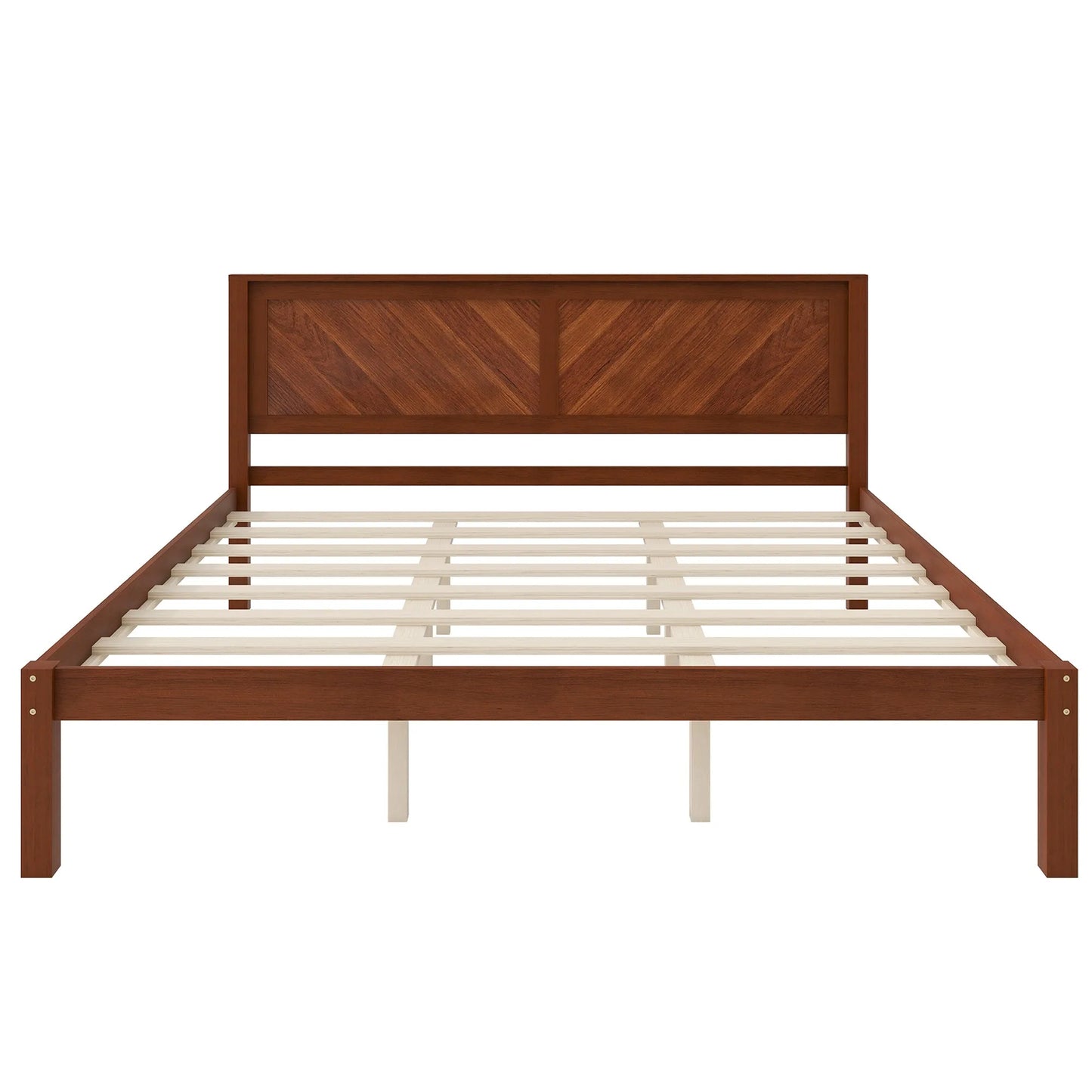 King Size Solid Wood Platform Bed Frame with Herringbone Wood Headboard, Farmhouse Chevron Panel Bed, Under Bed Storage Clearance, No Box Spring Needed, Sturdy Support Legs, Walnut Finish detail view 9