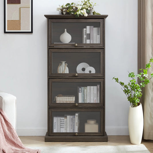 Glass display cabinet 4 Tier Glass Display Cabinet Storage Curio Cabinet with Flip up Glass Doors, Collectors Showcase Toy Figure Organizers Rack, Bookcase for Living Room BRO detail view 2