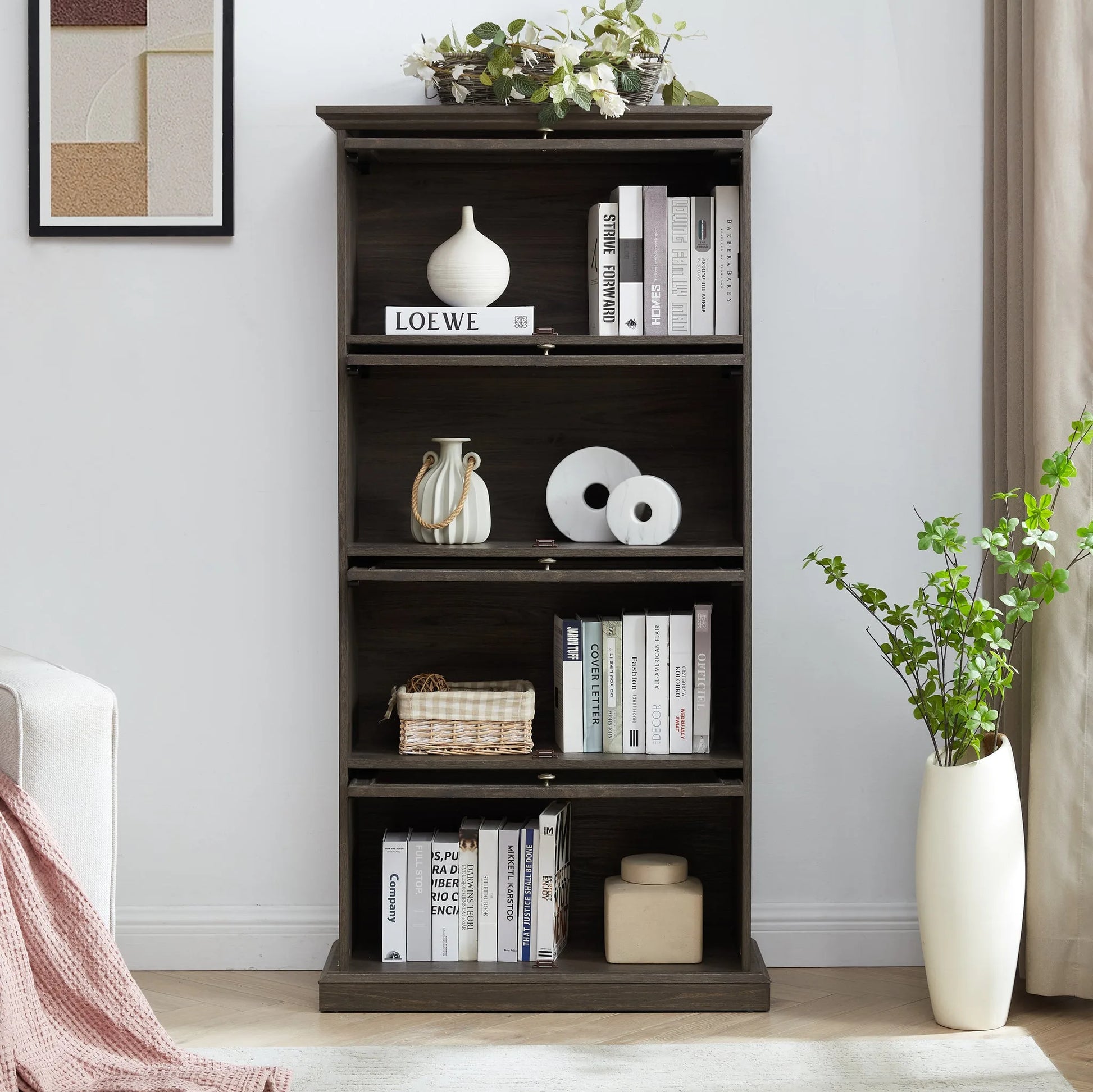 Glass display cabinet 4 Tier Glass Display Cabinet Storage Curio Cabinet with Flip up Glass Doors, Collectors Showcase Toy Figure Organizers Rack, Bookcase for Living Room BRO detail view 3