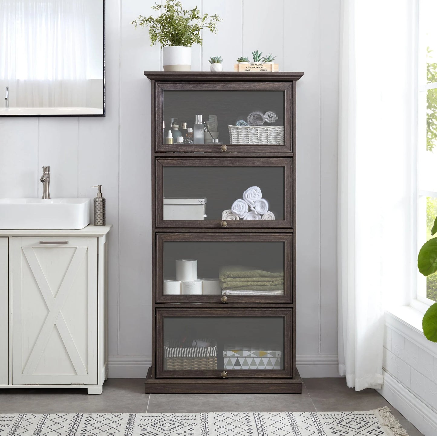 Glass display cabinet 4 Tier Glass Display Cabinet Storage Curio Cabinet with Flip up Glass Doors, Collectors Showcase Toy Figure Organizers Rack, Bookcase for Living Room BRO detail view 6