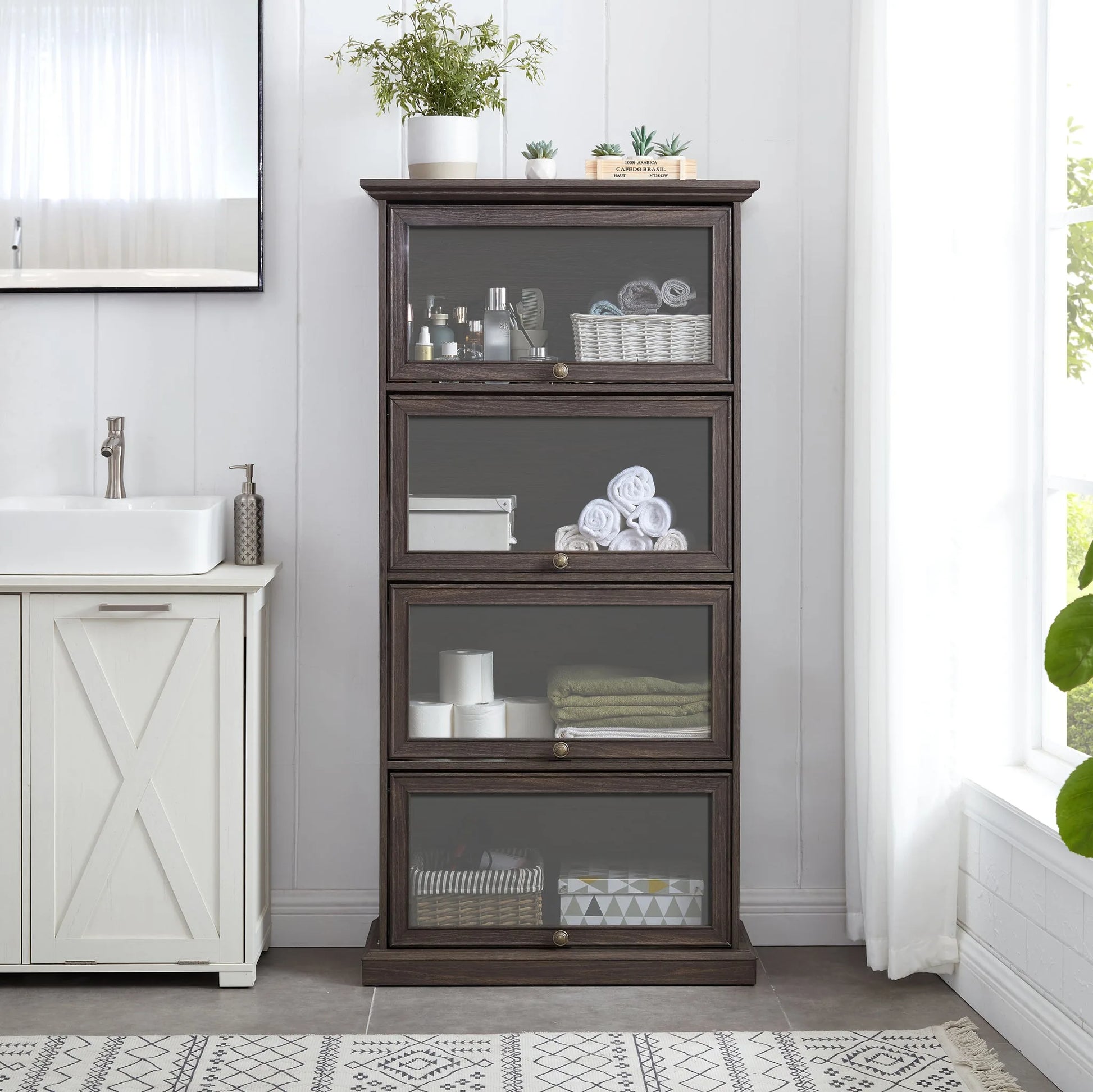 Glass display cabinet 4 Tier Glass Display Cabinet Storage Curio Cabinet with Flip up Glass Doors, Collectors Showcase Toy Figure Organizers Rack, Bookcase for Living Room BRO detail view 6