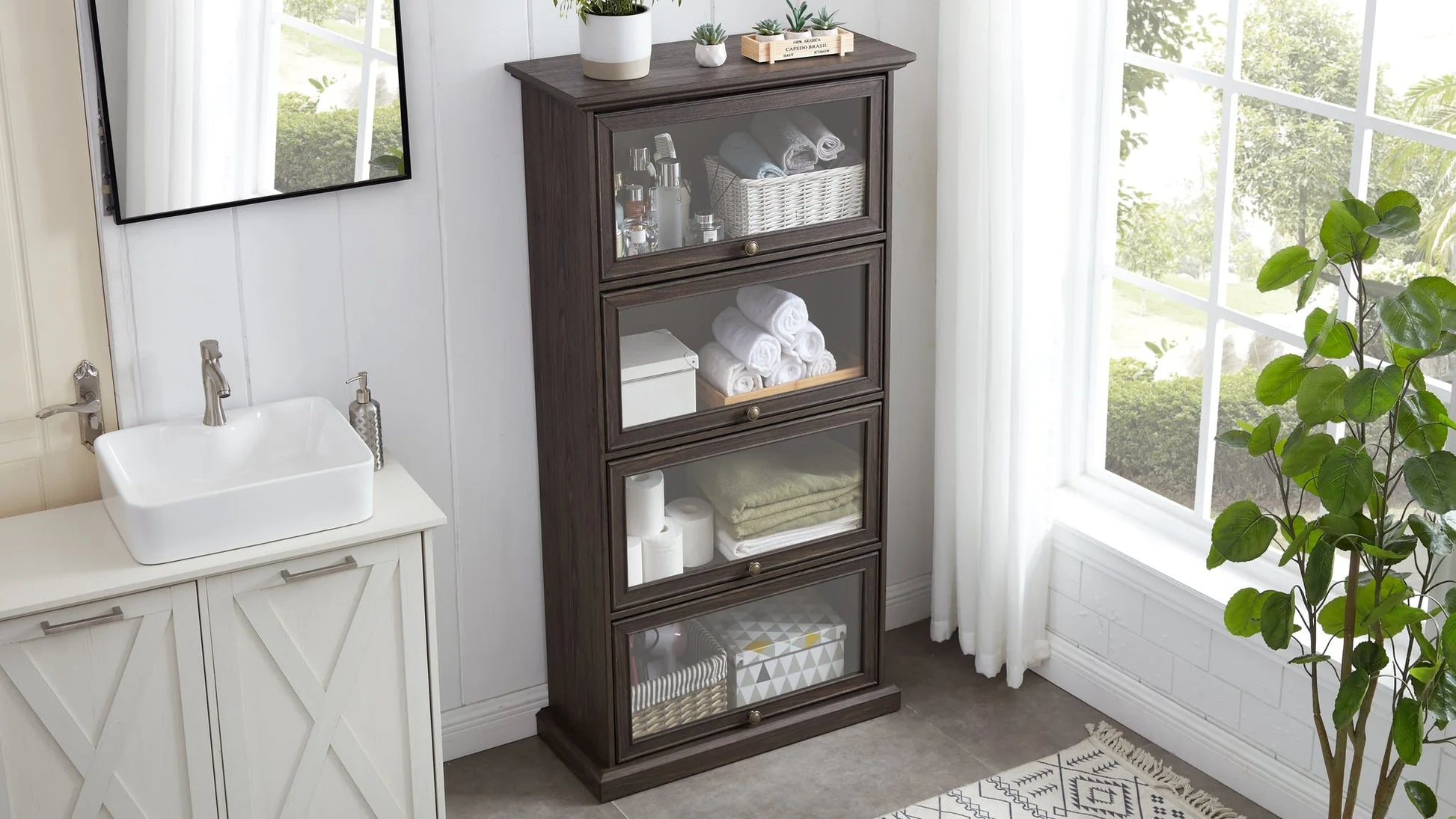 Glass display cabinet 4 Tier Glass Display Cabinet Storage Curio Cabinet with Flip up Glass Doors, Collectors Showcase Toy Figure Organizers Rack, Bookcase for Living Room BRO detail view 17