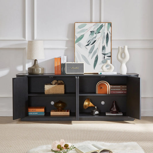 Sideboard Storage Cabinet TV Stand with wave pattern Buffet Cabinet Wooden Vertical Striped Cabinet for Kitchen/Bedroom/Entryway. Black, 64''W x 15''D x 24''H detail view 2