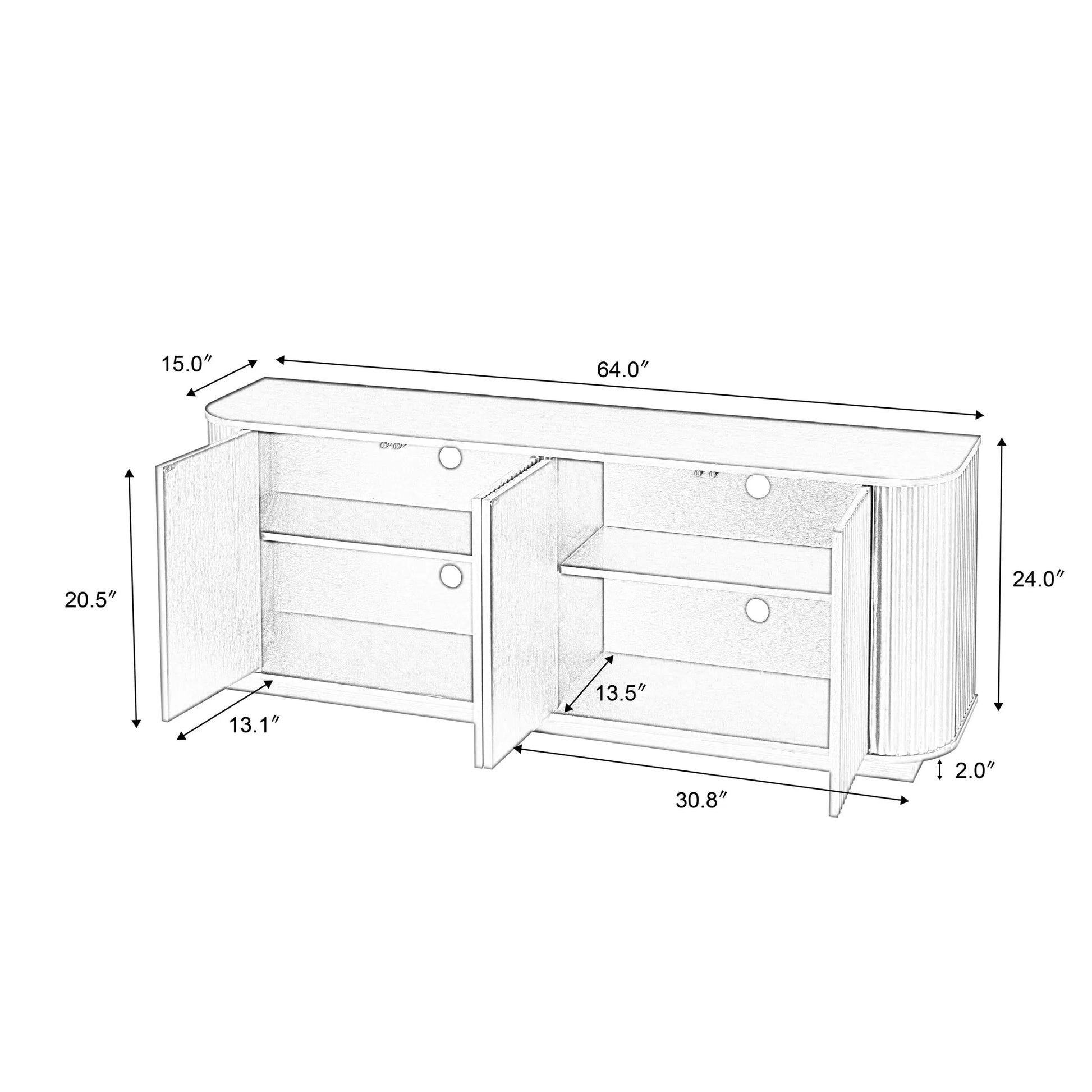 Sideboard Storage Cabinet TV Stand with wave pattern Buffet Cabinet Wooden Vertical Striped Cabinet for Kitchen/Bedroom/Entryway. Black, 64''W x 15''D x 24''H detail view 5