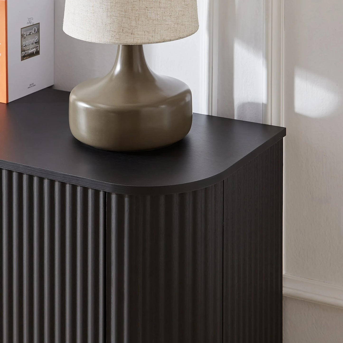 Sideboard Storage Cabinet TV Stand with wave pattern Buffet Cabinet Wooden Vertical Striped Cabinet for Kitchen/Bedroom/Entryway. Black, 64''W x 15''D x 24''H detail view 10