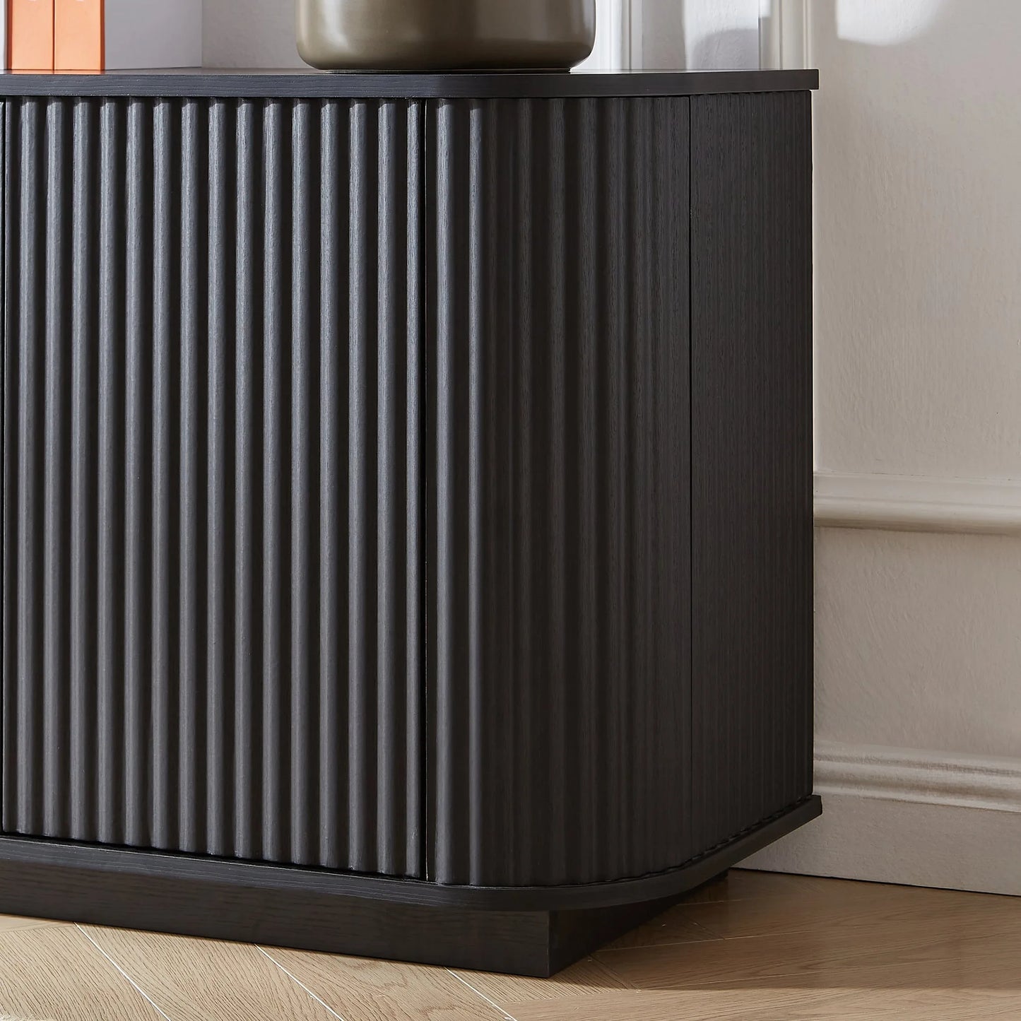 Sideboard Storage Cabinet TV Stand with wave pattern Buffet Cabinet Wooden Vertical Striped Cabinet for Kitchen/Bedroom/Entryway. Black, 64''W x 15''D x 24''H detail view 11
