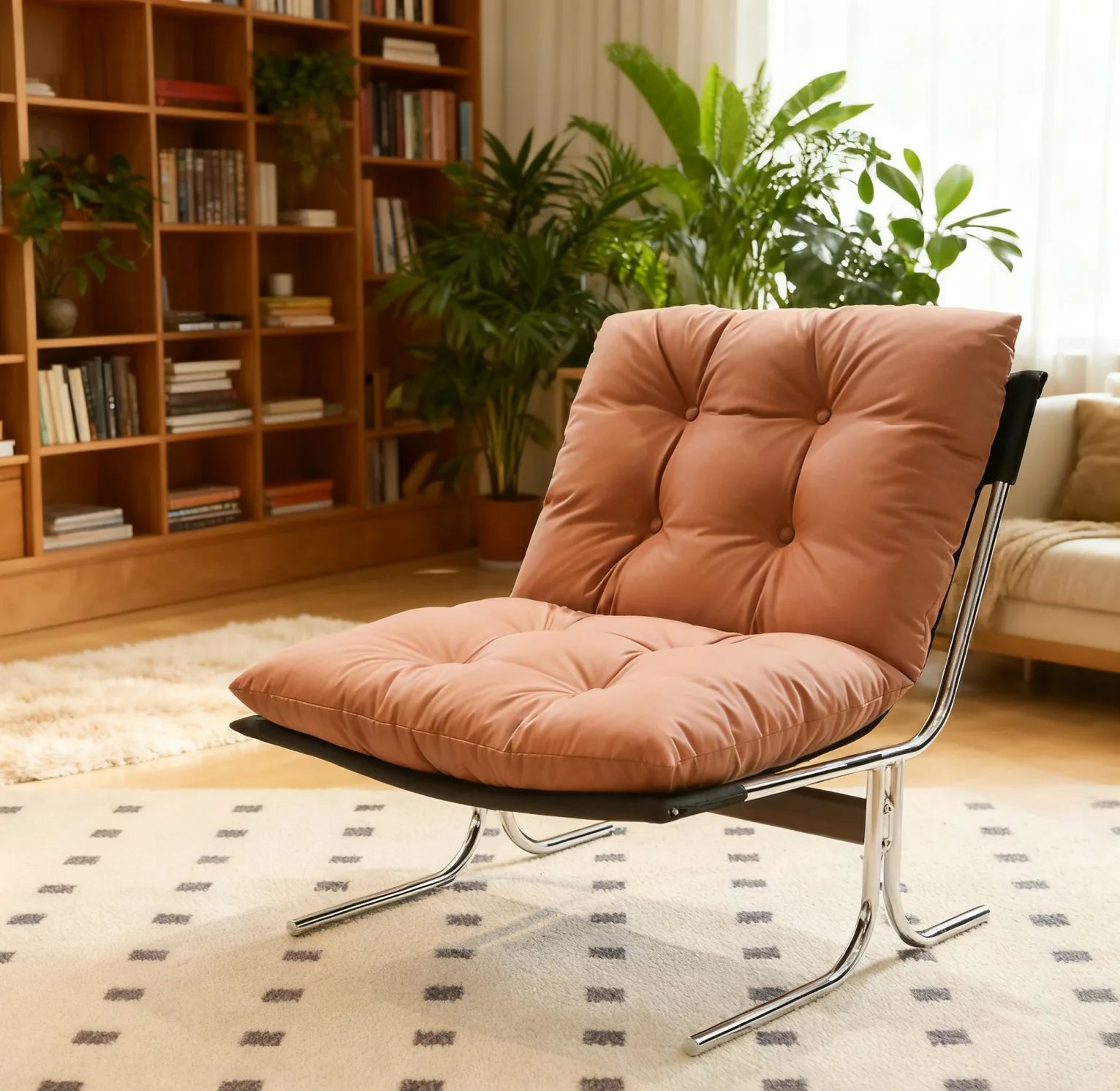 Leather Armchair, Modern Accent Chair High Back, Living Room Chairs with Metal Legs and Soft Padded, Sofa Chairs for Home Office, Bedroom, Dining Room (Brown-1pc) lifestyle view
