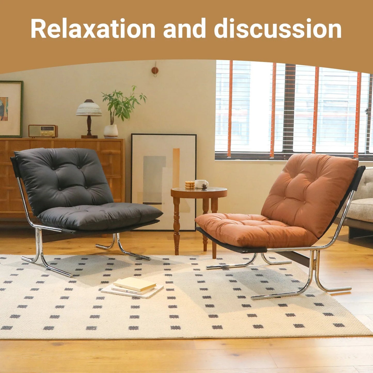 Leather Armchair, Modern Accent Chair High Back, Living Room Chairs with Metal Legs and Soft Padded, Sofa Chairs for Home Office, Bedroom, Dining Room (Brown-1pc) detail view 8
