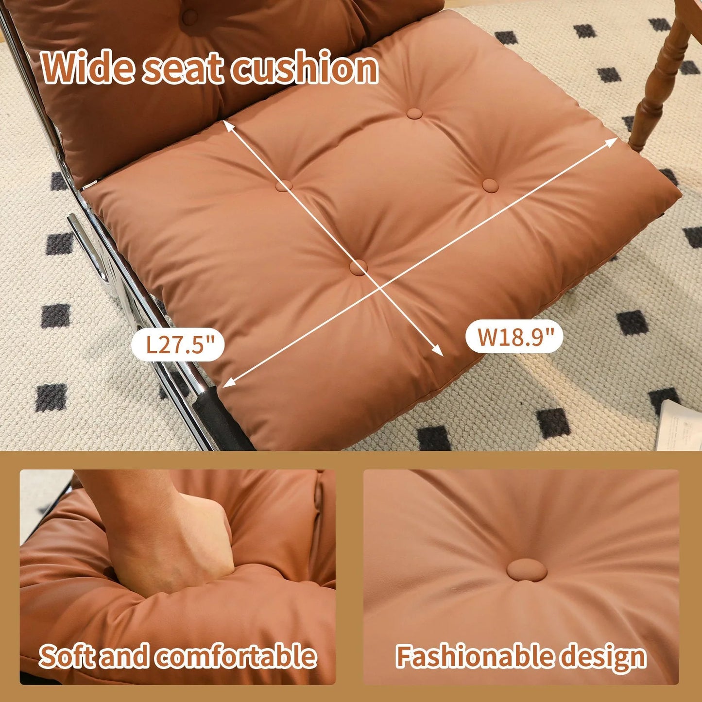 Leather Armchair, Modern Accent Chair High Back, Living Room Chairs with Metal Legs and Soft Padded, Sofa Chairs for Home Office, Bedroom, Dining Room (Brown-1pc) detail view 11