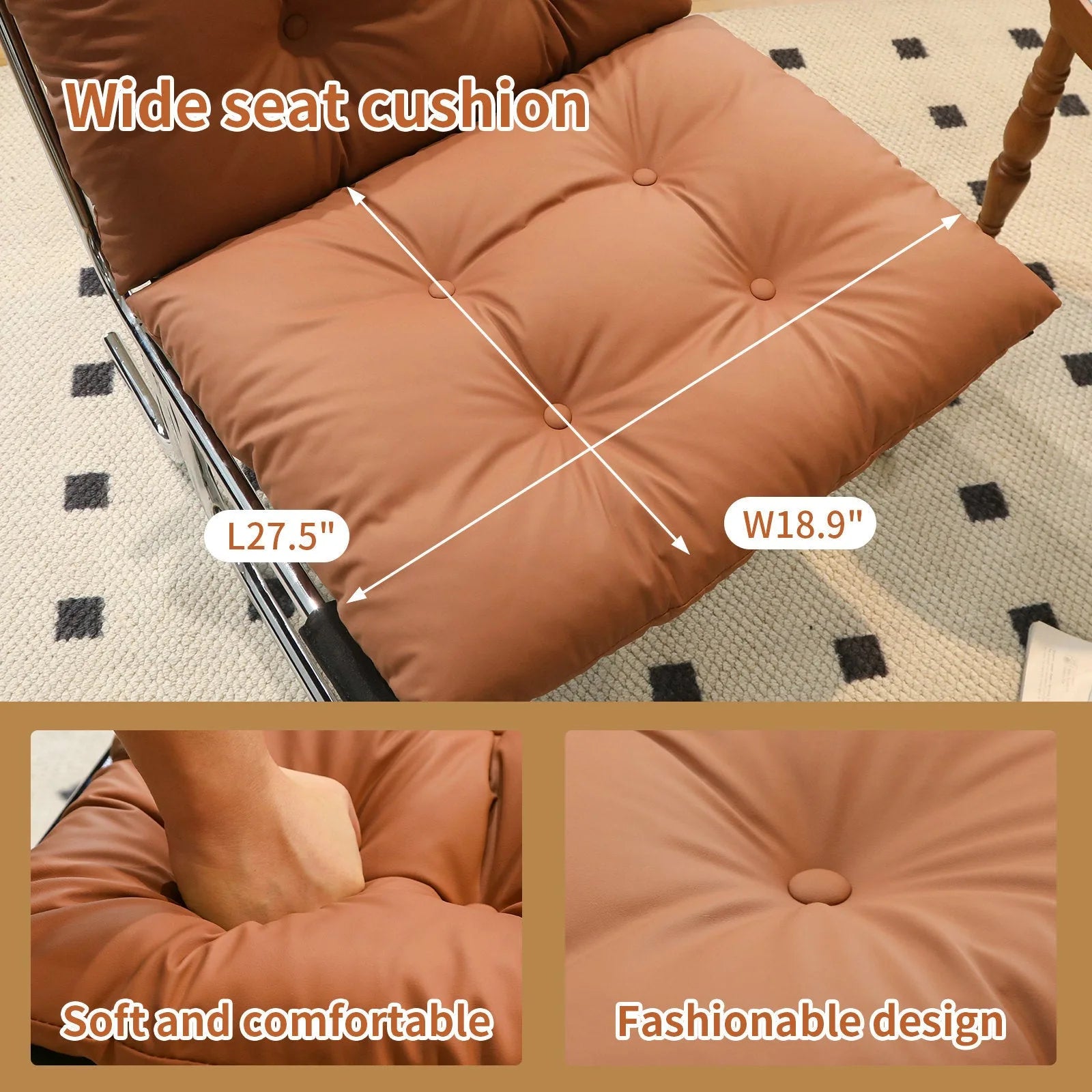Leather Armchair, Modern Accent Chair High Back, Living Room Chairs with Metal Legs and Soft Padded, Sofa Chairs for Home Office, Bedroom, Dining Room (Brown-1pc) detail view 11