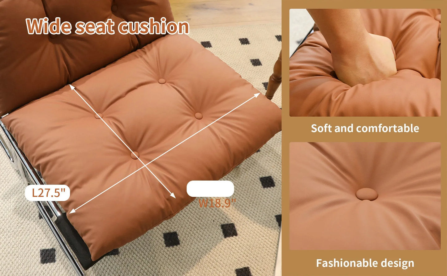 Leather Armchair, Modern Accent Chair High Back, Living Room Chairs with Metal Legs and Soft Padded, Sofa Chairs for Home Office, Bedroom, Dining Room (Brown-1pc) detail view 18