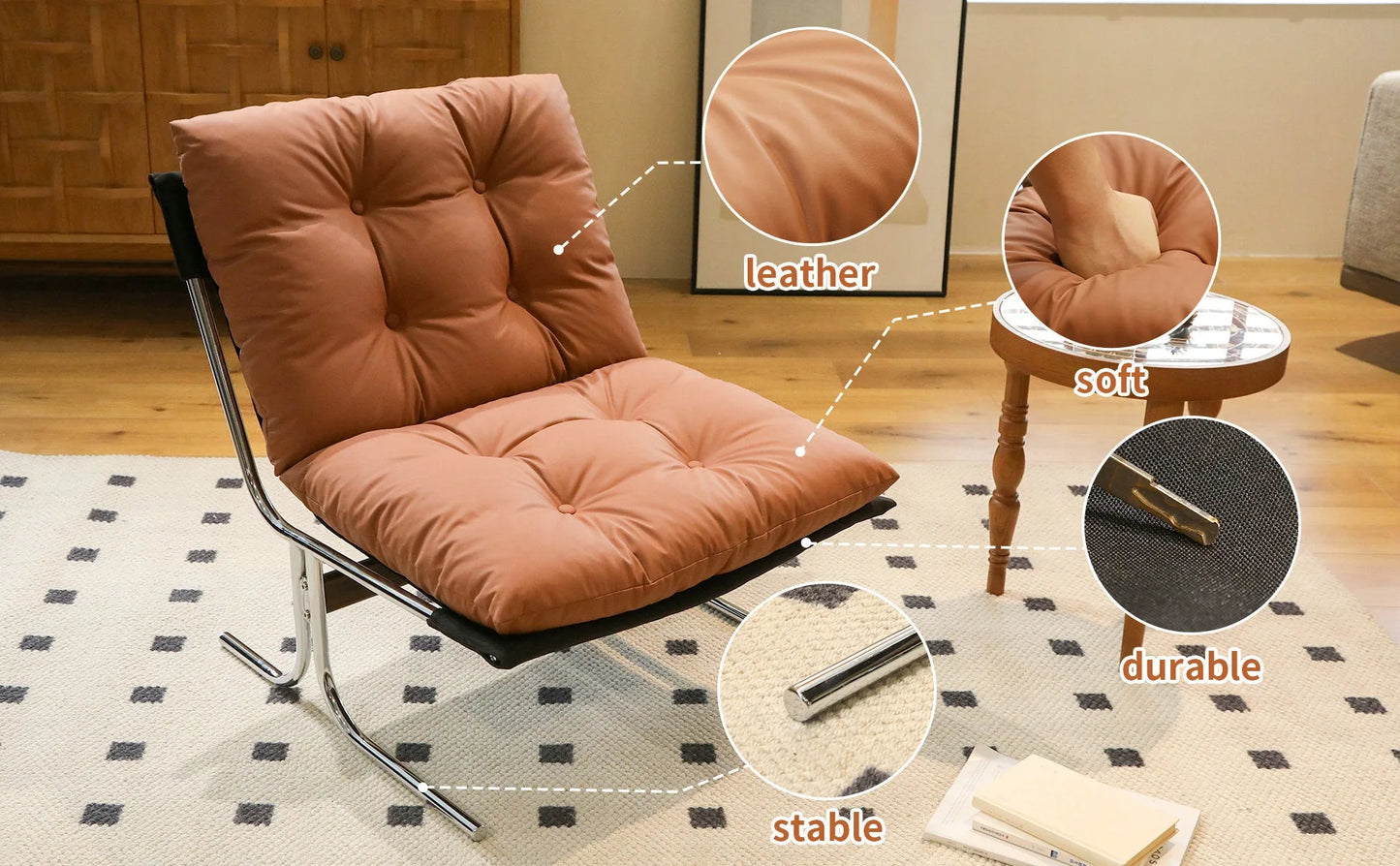 Leather Armchair, Modern Accent Chair High Back, Living Room Chairs with Metal Legs and Soft Padded, Sofa Chairs for Home Office, Bedroom, Dining Room (Brown-1pc) detail view 19