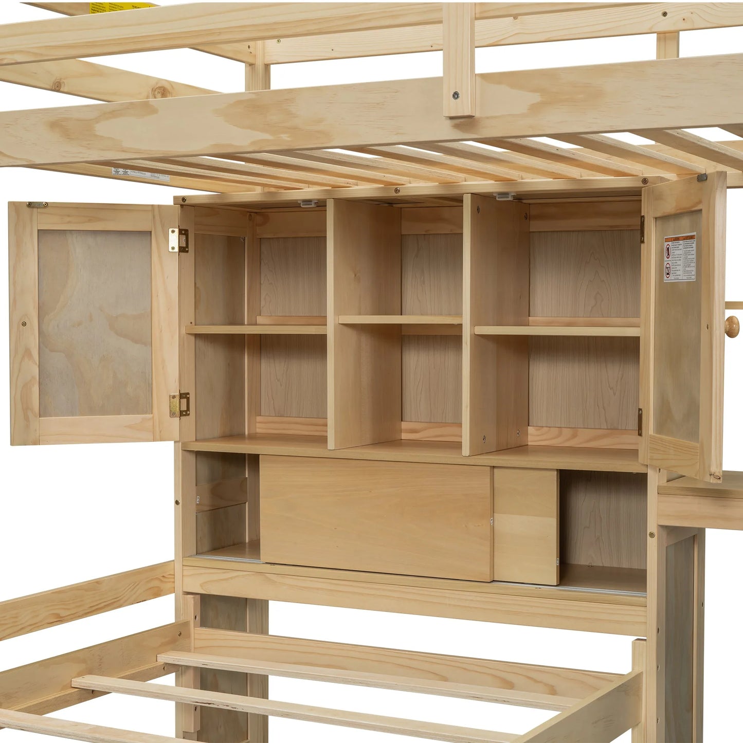 Twin over Twin Loft Bed with Built-in Desk and Staircase in Natural Pine Wood, 94.4''L x 92''W x 67.5''H detail view 6