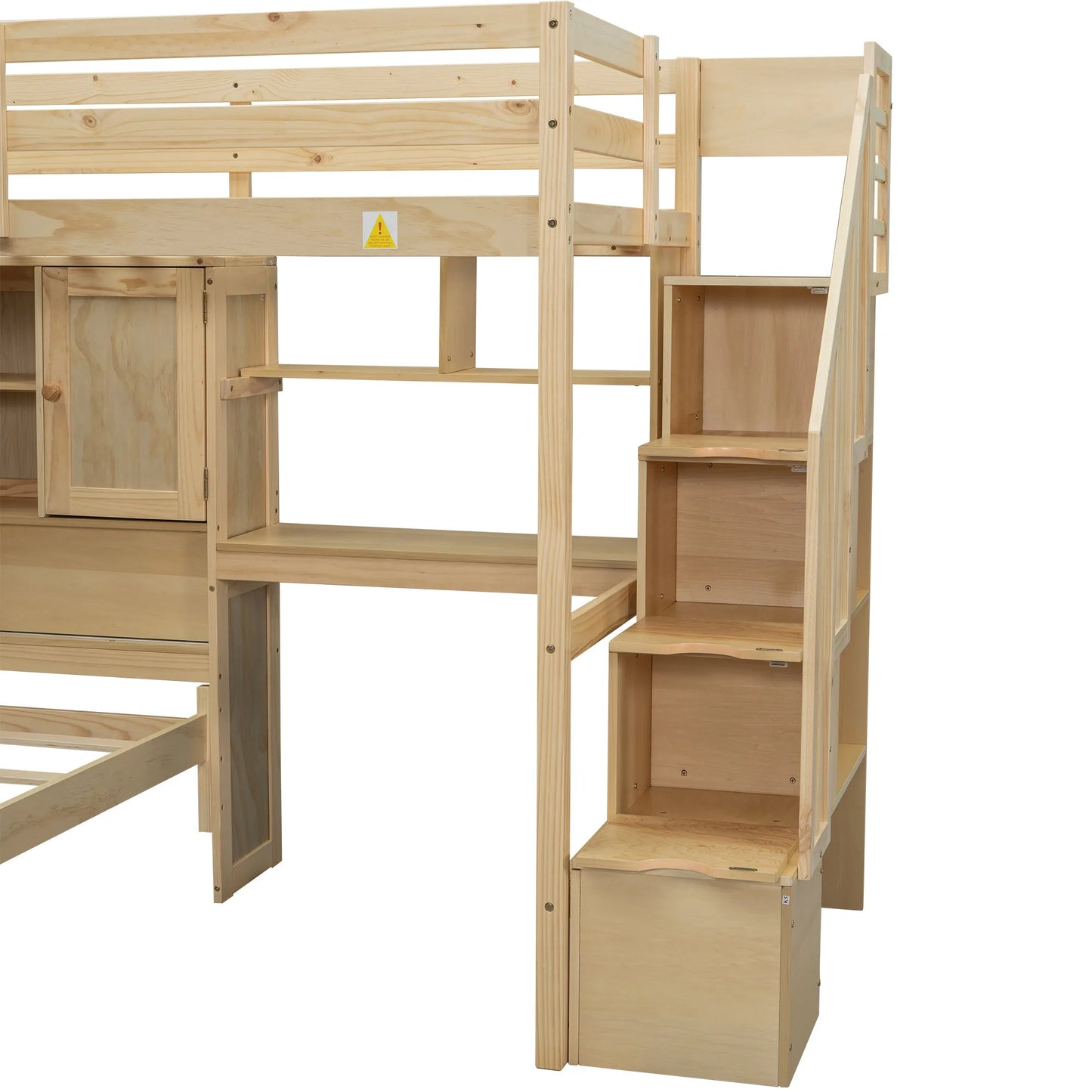 Twin over Twin Loft Bed with Built-in Desk and Staircase in Natural Pine Wood, 94.4''L x 92''W x 67.5''H detail view 7