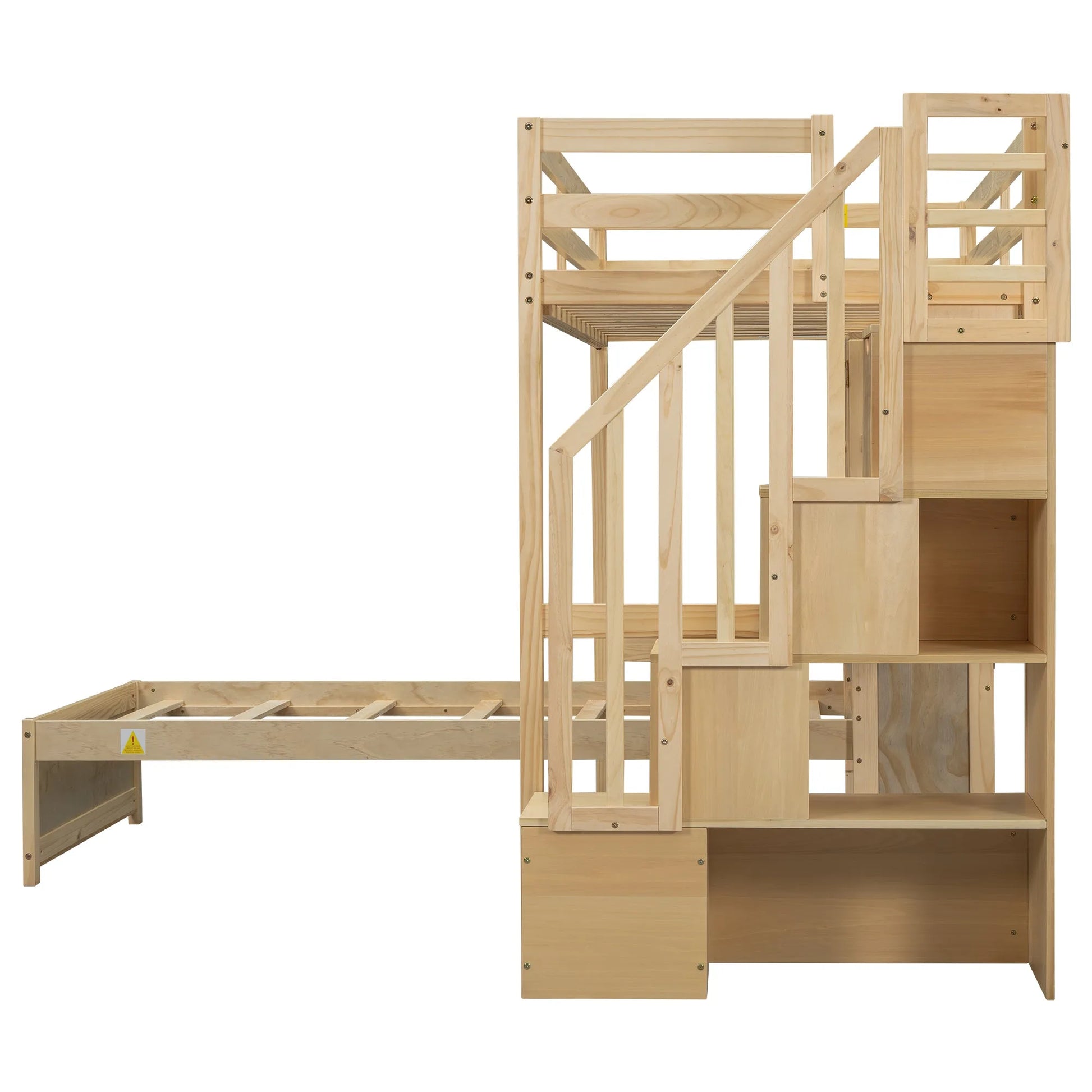 Twin over Twin Loft Bed with Built-in Desk and Staircase in Natural Pine Wood, 94.4''L x 92''W x 67.5''H detail view 13