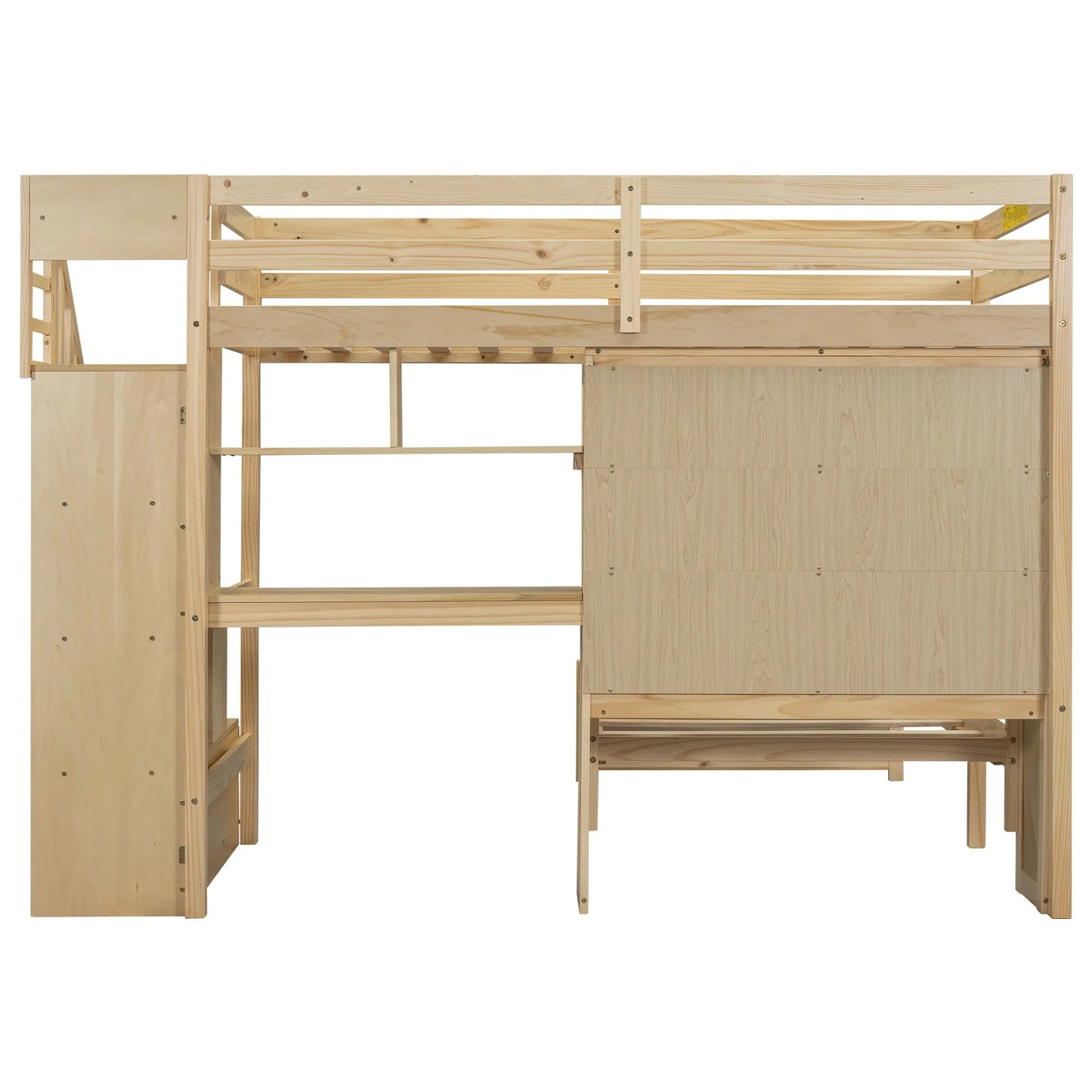 Twin over Twin Loft Bed with Built-in Desk and Staircase in Natural Pine Wood, 94.4''L x 92''W x 67.5''H detail view 15