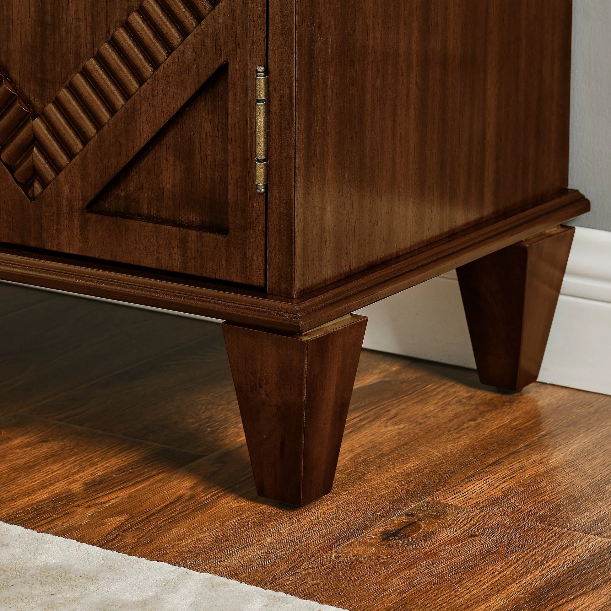 33.6' Retro Wooden Sideboard Buffet Cabinet with Storage, Symmetrical Geometric Accent Display Cabinets, Media Console Credenza for Living Room/Entryway/Dining Room/Kitchen, Walnut detail view 8