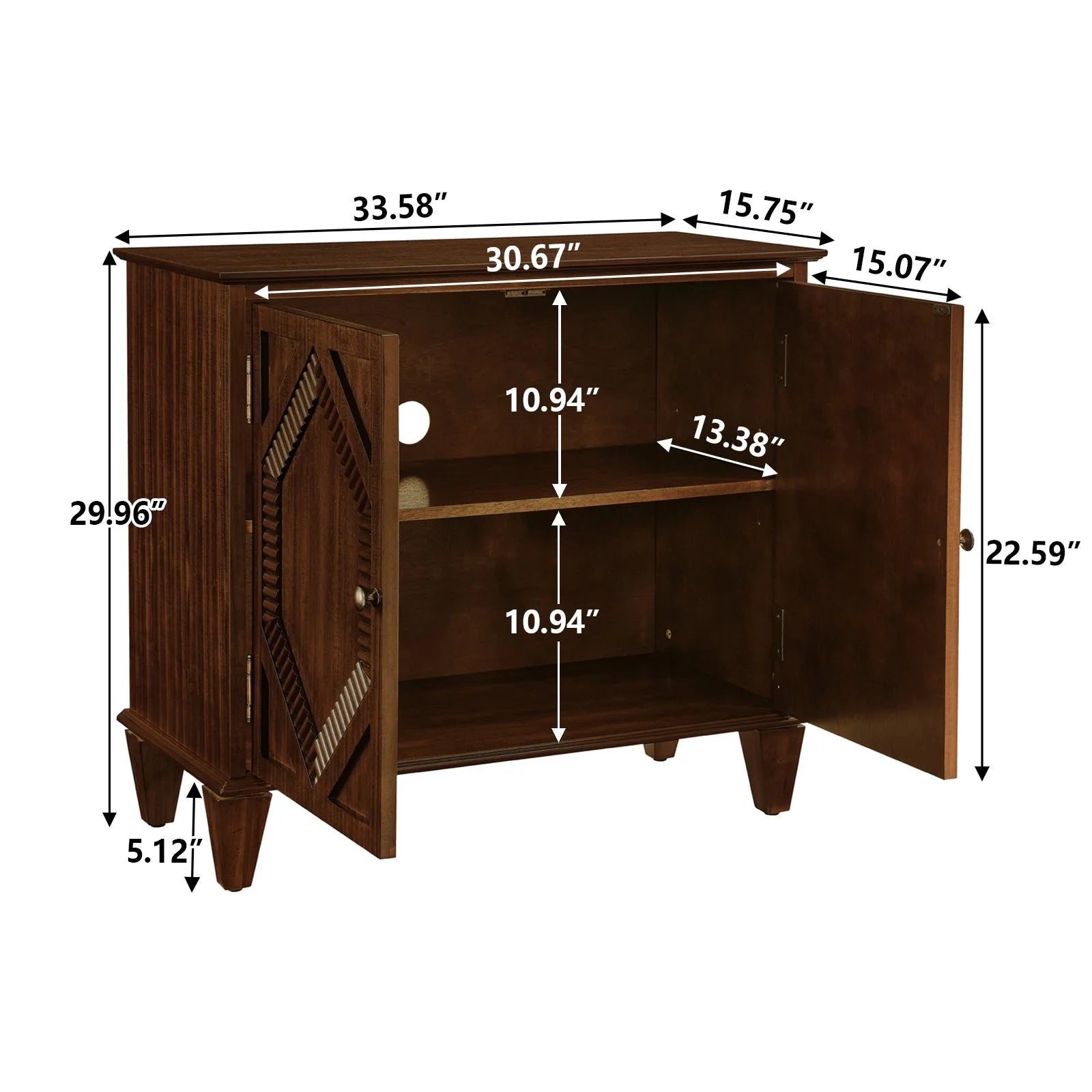 33.6' Retro Wooden Sideboard Buffet Cabinet with Storage, Symmetrical Geometric Accent Display Cabinets, Media Console Credenza for Living Room/Entryway/Dining Room/Kitchen, Walnut detail view 9