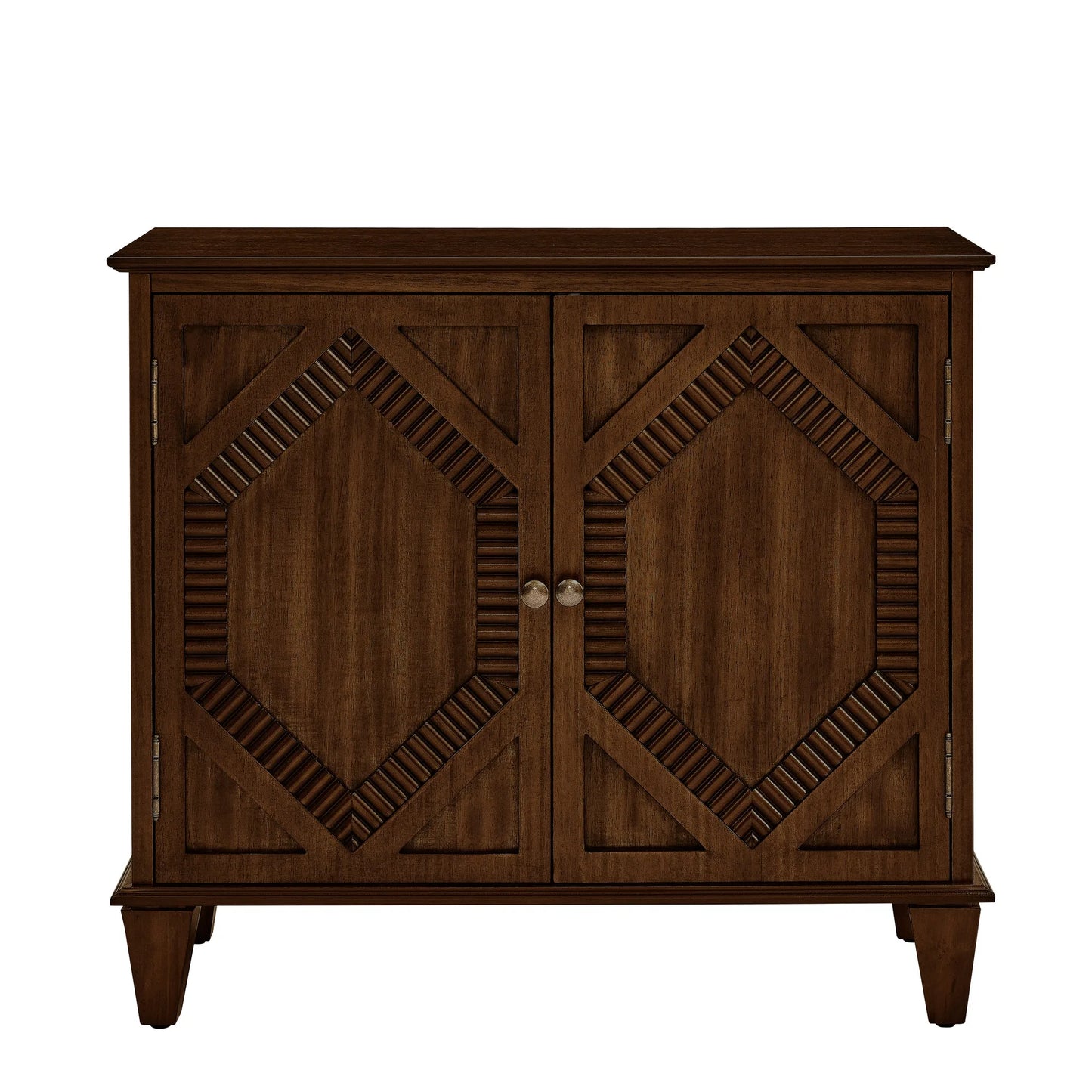 33.6' Retro Wooden Sideboard Buffet Cabinet with Storage, Symmetrical Geometric Accent Display Cabinets, Media Console Credenza for Living Room/Entryway/Dining Room/Kitchen, Walnut detail view 11