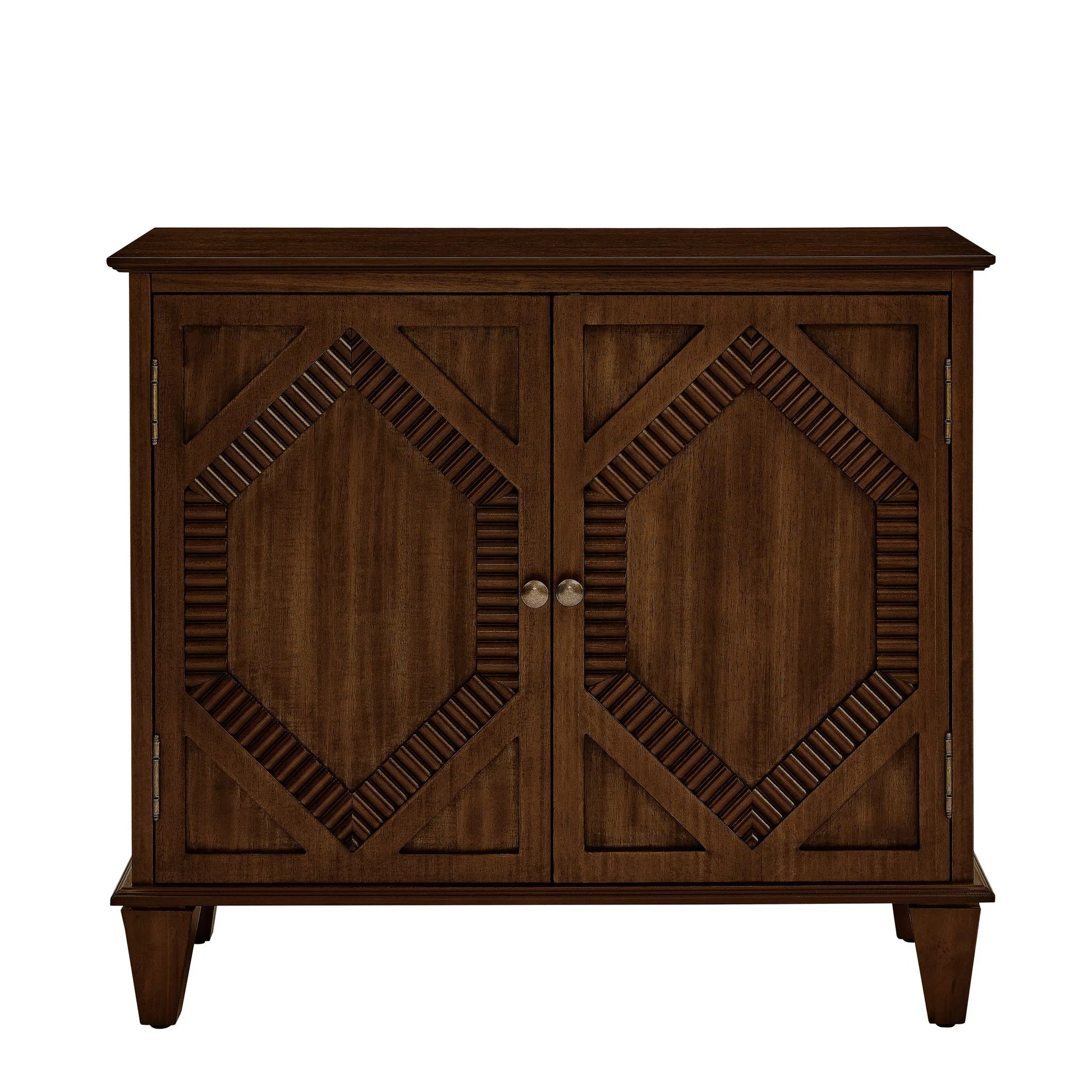 33.6' Retro Wooden Sideboard Buffet Cabinet with Storage, Symmetrical Geometric Accent Display Cabinets, Media Console Credenza for Living Room/Entryway/Dining Room/Kitchen, Walnut detail view 11
