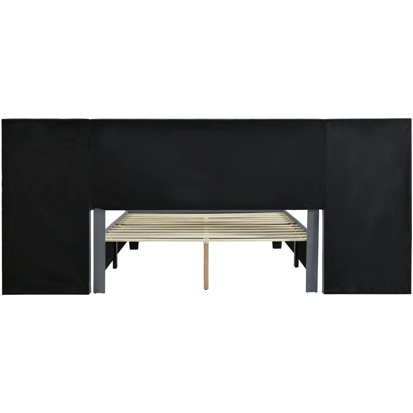 Queen Size Upholstered Platform Bed with Big Headboard, Bedroom Furniture, Velvet, Gray detail view 6