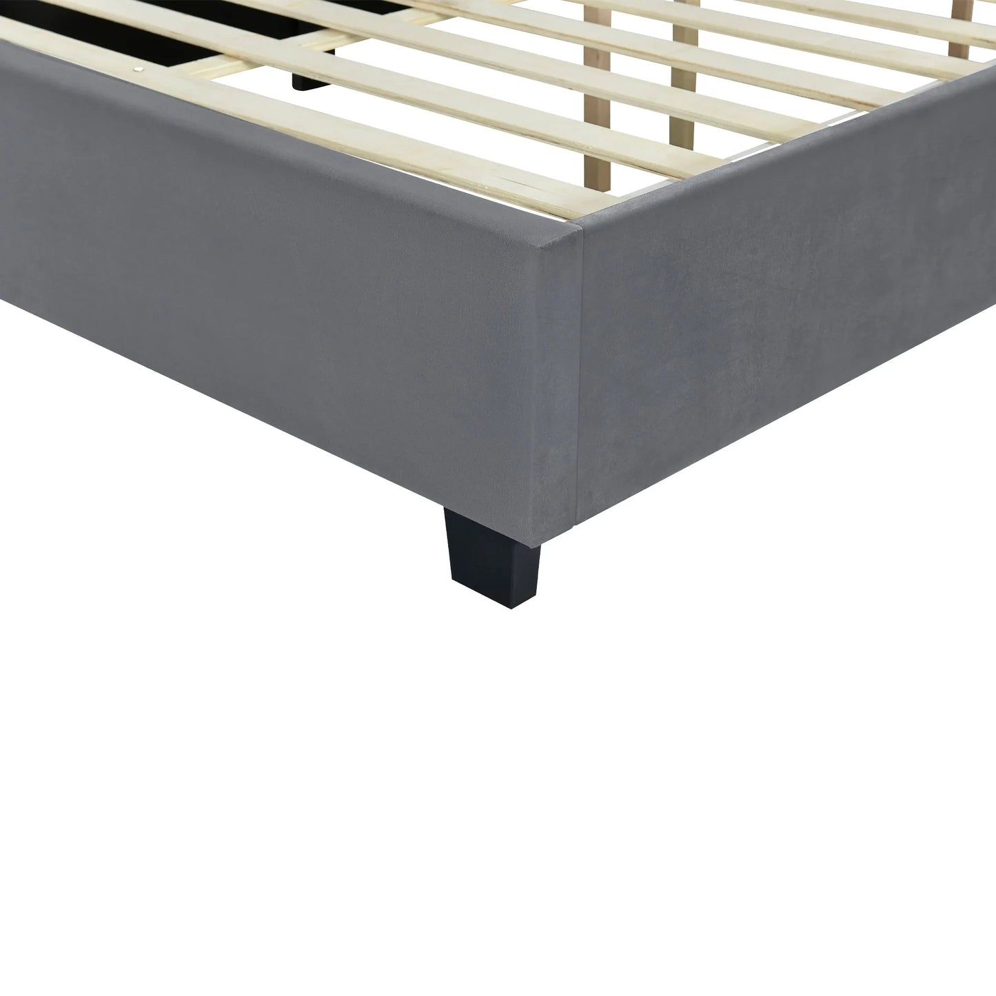 Queen Size Upholstered Platform Bed with Big Headboard, Bedroom Furniture, Velvet, Gray detail view 11