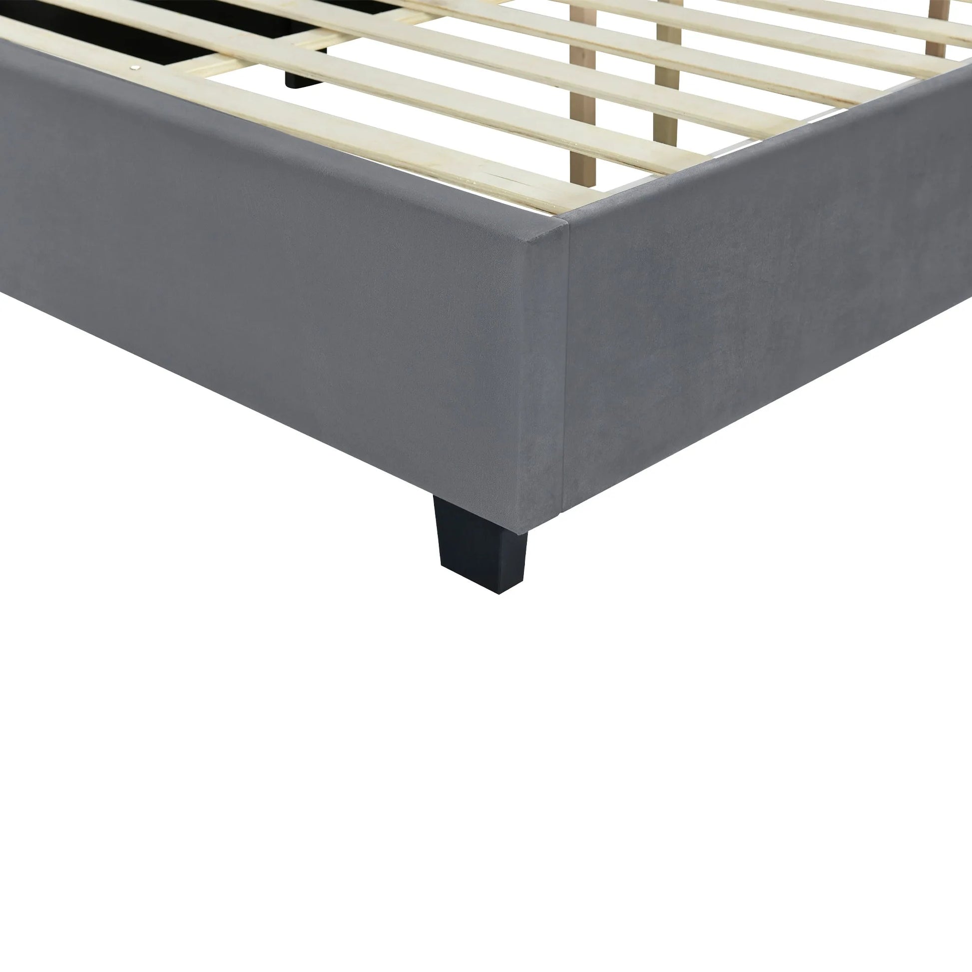 Queen Size Upholstered Platform Bed with Big Headboard, Bedroom Furniture, Velvet, Gray detail view 11