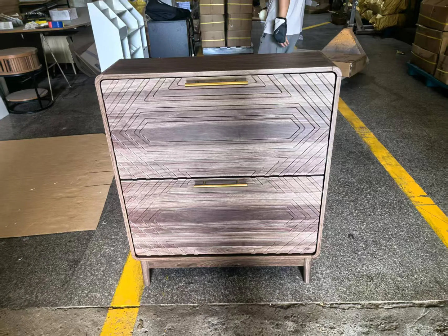31.5' Walnut Mid-Century Modern Freestanding Shoe Cabinet with 2 Flip-Top Drawers, Solid Wood Legs, MDF Construction, Ideal for Entryway, Hallway, and Foyer detail view 12