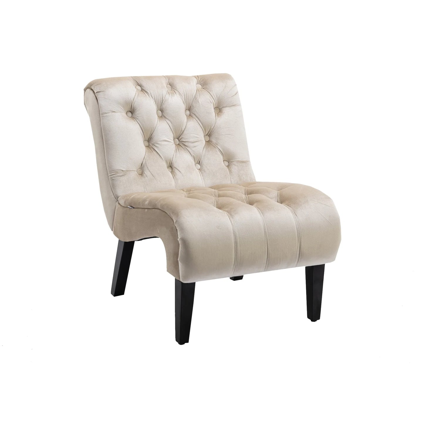 COOLMORE Modern Velvet Armless Accent Living Room Chair / Leisure Chair, Upholstered Fabric Button Comfortable Chair with Wooden Legs for Bedroom, Living Room, Office (Beige Velvet) detail view 11