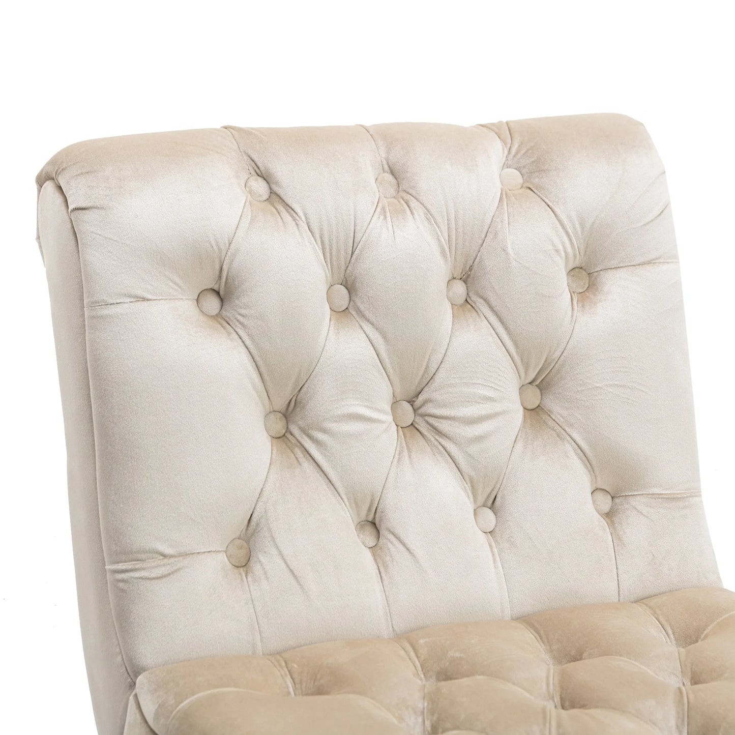 COOLMORE Modern Velvet Armless Accent Living Room Chair / Leisure Chair, Upholstered Fabric Button Comfortable Chair with Wooden Legs for Bedroom, Living Room, Office (Beige Velvet) detail view 15