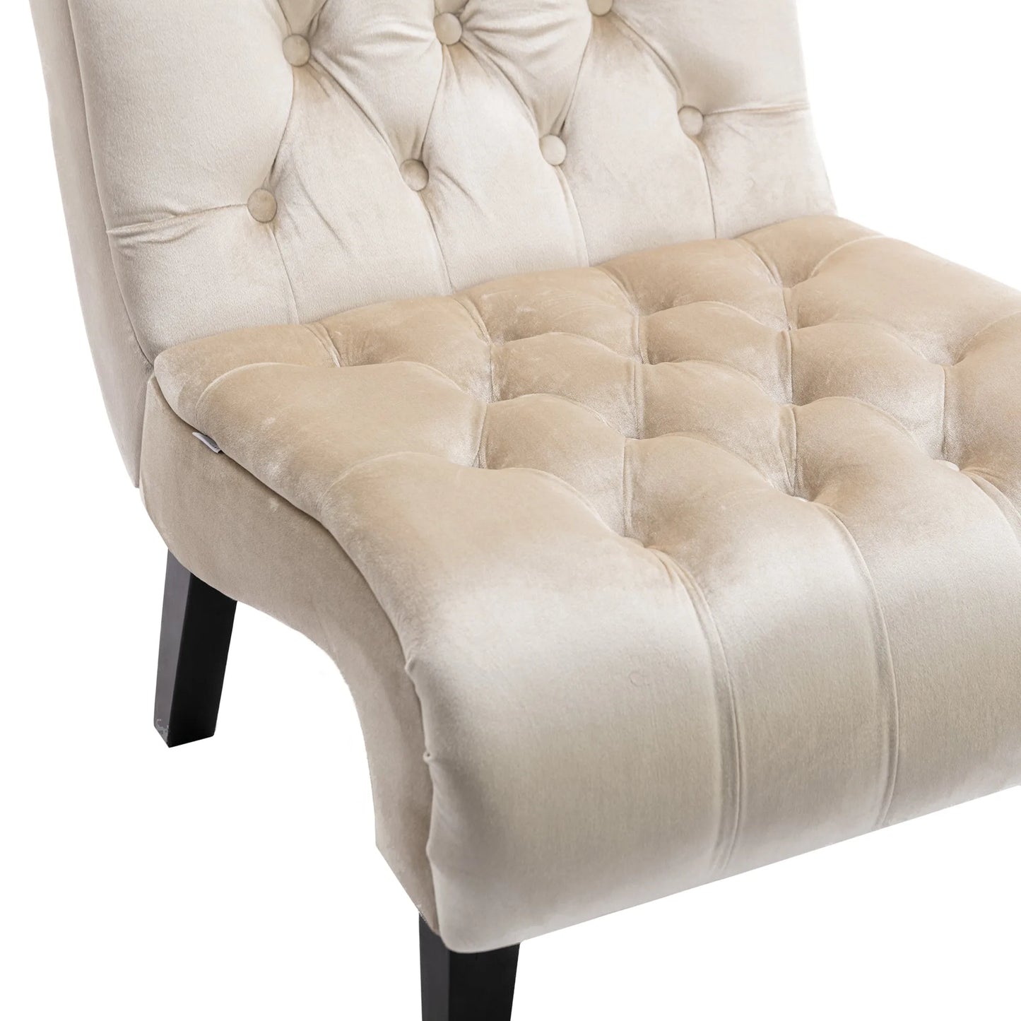 COOLMORE Modern Velvet Armless Accent Living Room Chair / Leisure Chair, Upholstered Fabric Button Comfortable Chair with Wooden Legs for Bedroom, Living Room, Office (Beige Velvet) detail view 16