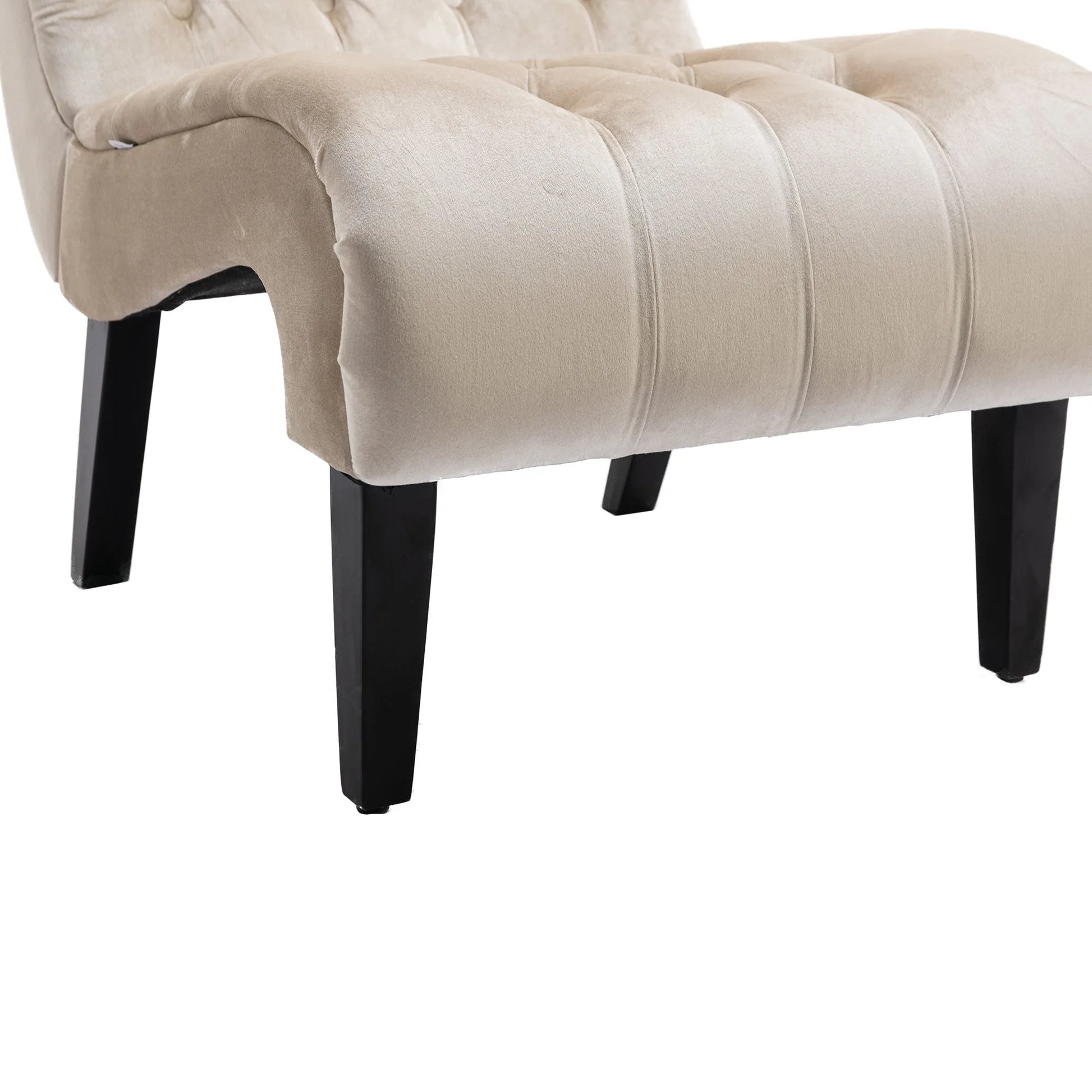 COOLMORE Modern Velvet Armless Accent Living Room Chair / Leisure Chair, Upholstered Fabric Button Comfortable Chair with Wooden Legs for Bedroom, Living Room, Office (Beige Velvet) detail view 17