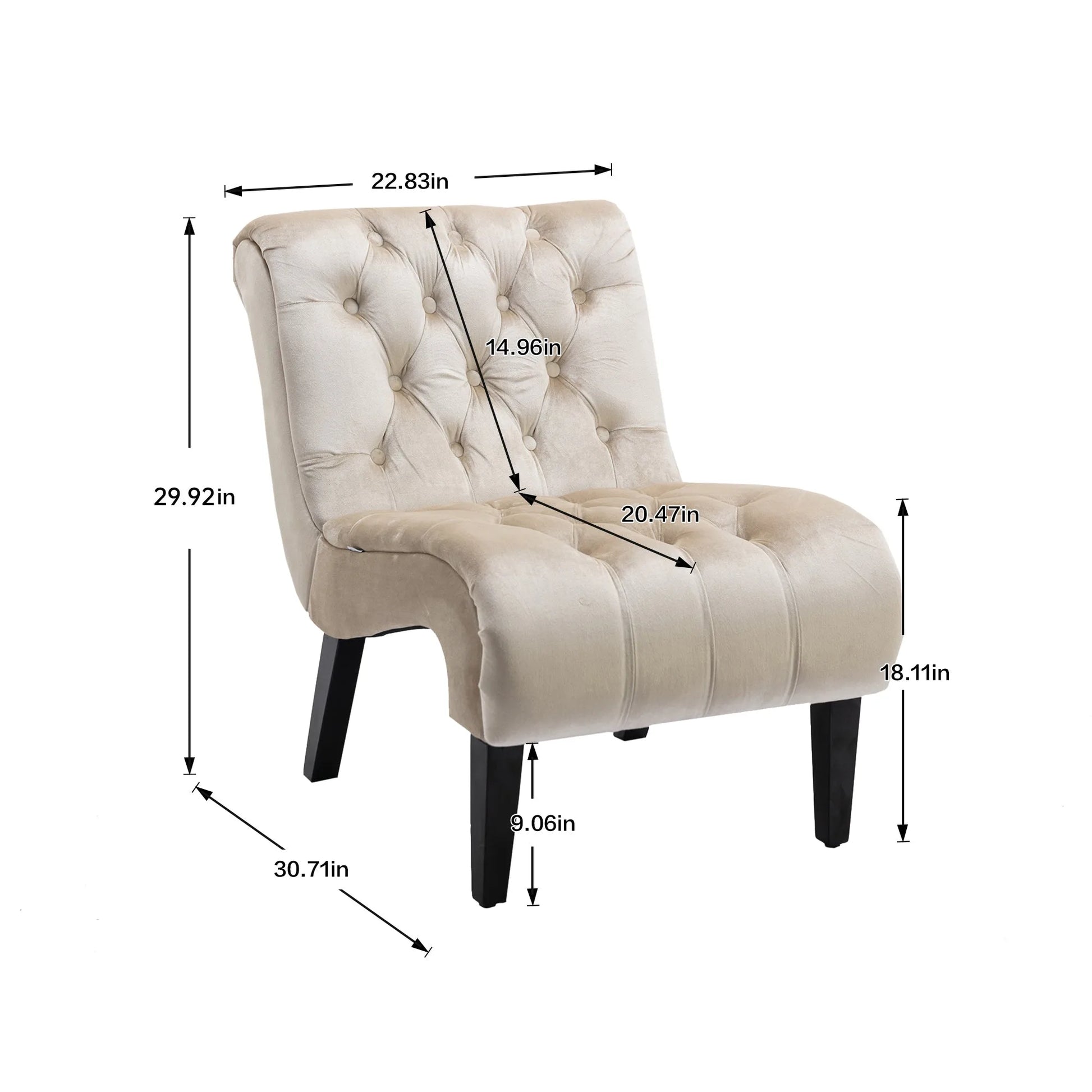 COOLMORE Modern Velvet Armless Accent Living Room Chair / Leisure Chair, Upholstered Fabric Button Comfortable Chair with Wooden Legs for Bedroom, Living Room, Office (Beige Velvet) detail view 19