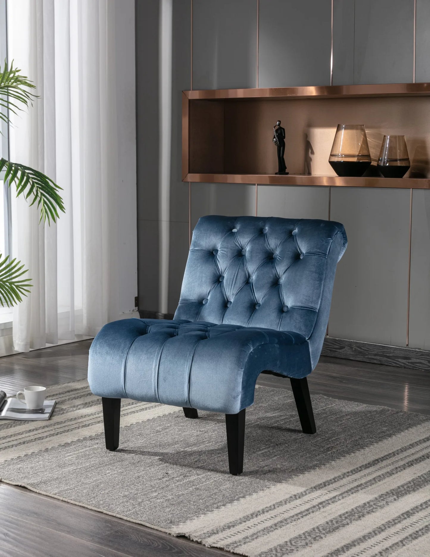 COOLMORE Modern Velvet Armless Accent Living Room Chair / Leisure Chair, Upholstered Fabric Button Comfortable Chair with Wooden Legs for Bedroom, Living Room, Office (Beige Velvet) detail view 21