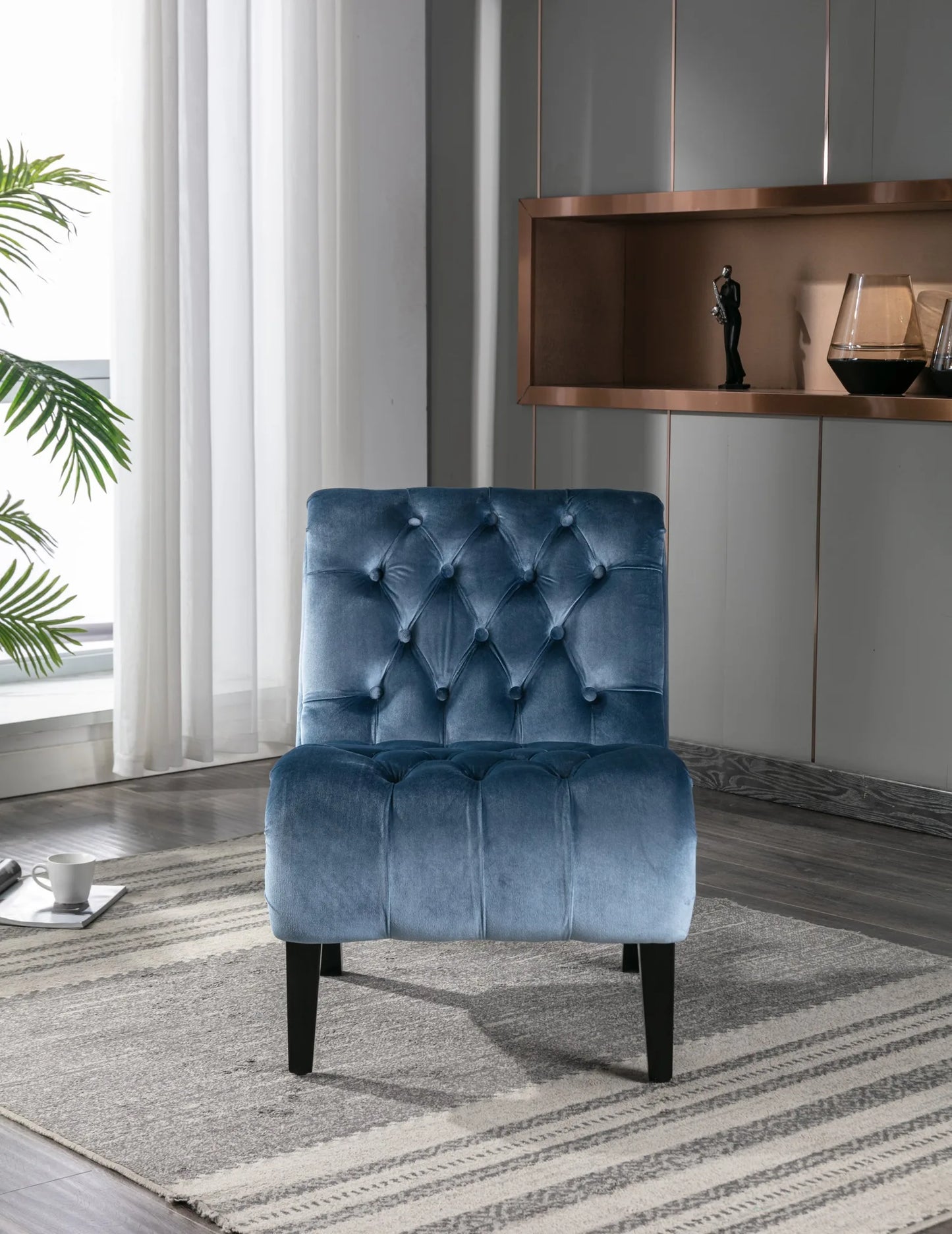 COOLMORE Modern Velvet Armless Accent Living Room Chair / Leisure Chair, Upholstered Fabric Button Comfortable Chair with Wooden Legs for Bedroom, Living Room, Office (Beige Velvet) detail view 22