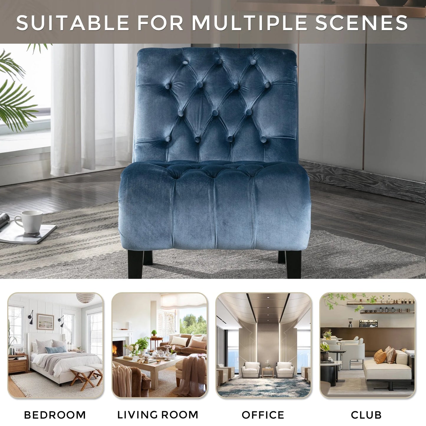 COOLMORE Modern Velvet Armless Accent Living Room Chair / Leisure Chair, Upholstered Fabric Button Comfortable Chair with Wooden Legs for Bedroom, Living Room, Office (Beige Velvet) detail view 24