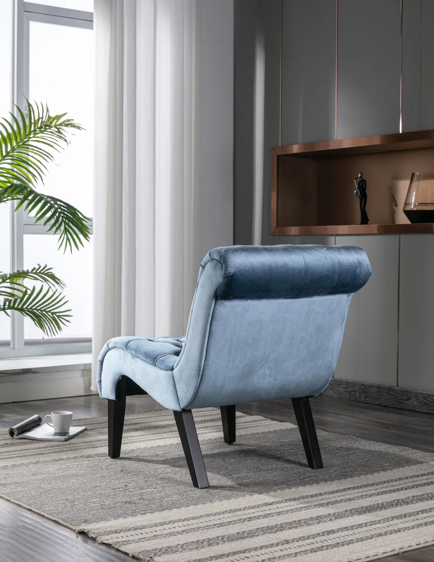 COOLMORE Modern Velvet Armless Accent Living Room Chair / Leisure Chair, Upholstered Fabric Button Comfortable Chair with Wooden Legs for Bedroom, Living Room, Office (Beige Velvet) detail view 25