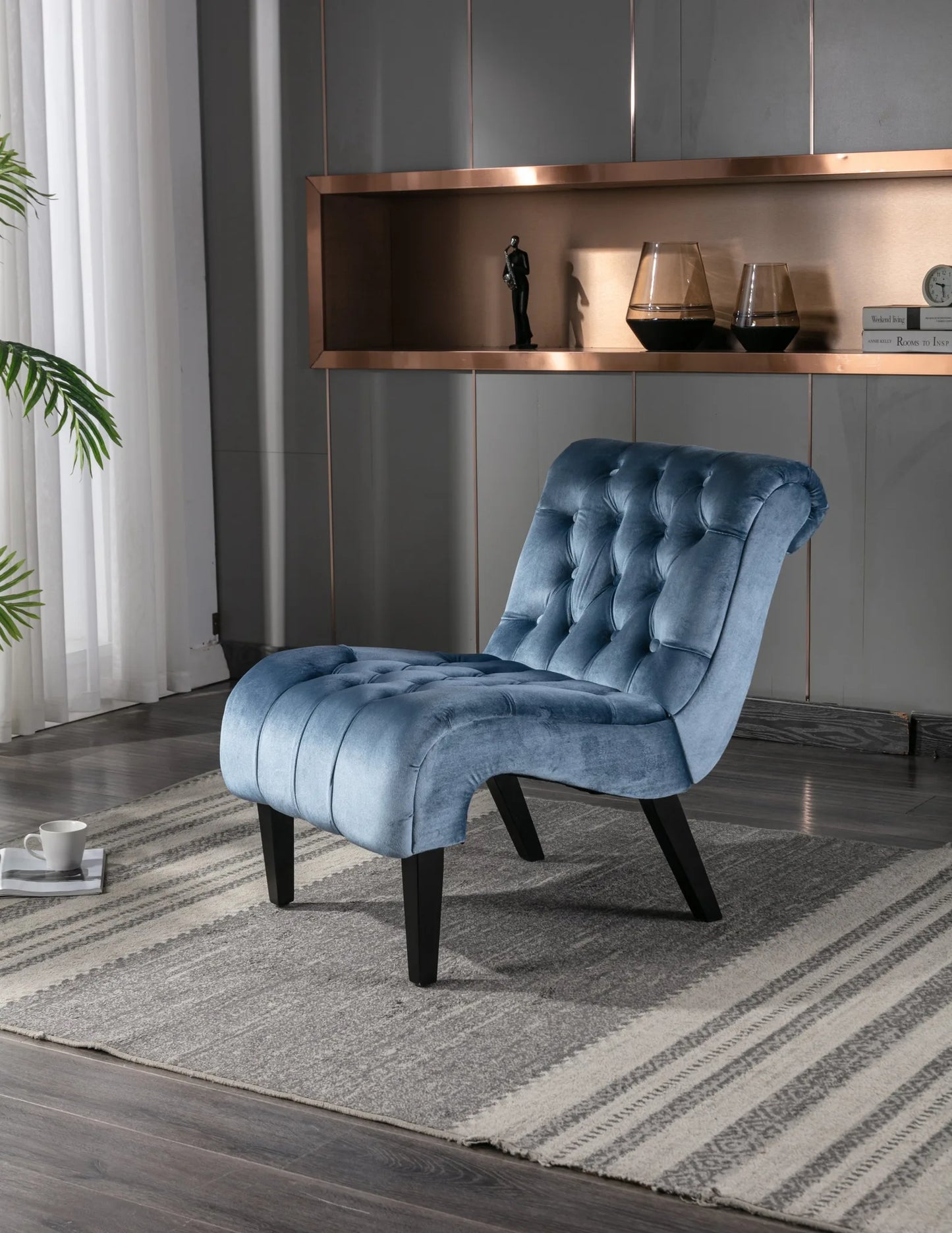 COOLMORE Modern Velvet Armless Accent Living Room Chair / Leisure Chair, Upholstered Fabric Button Comfortable Chair with Wooden Legs for Bedroom, Living Room, Office (Beige Velvet) detail view 26