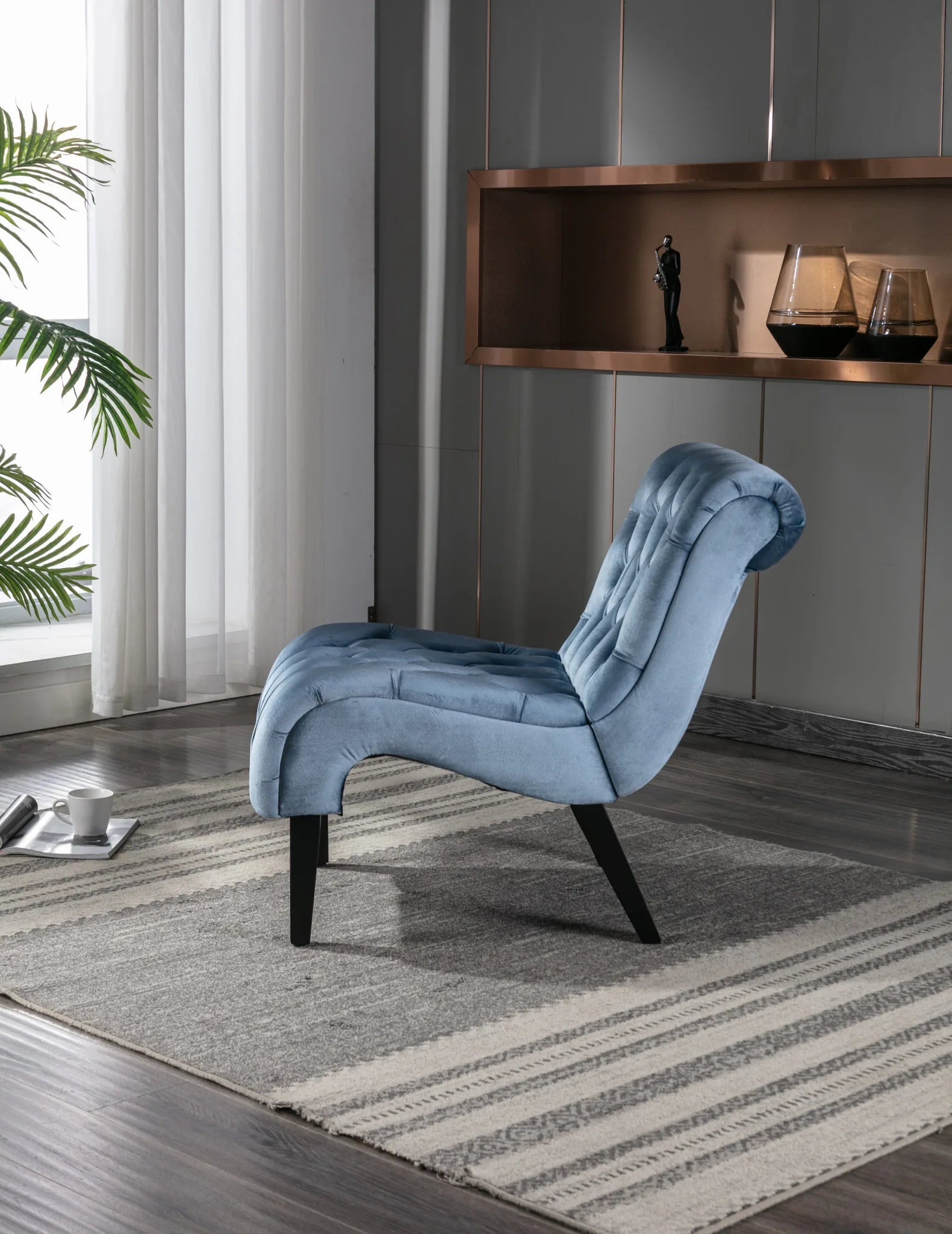 COOLMORE Modern Velvet Armless Accent Living Room Chair / Leisure Chair, Upholstered Fabric Button Comfortable Chair with Wooden Legs for Bedroom, Living Room, Office (Beige Velvet) detail view 27