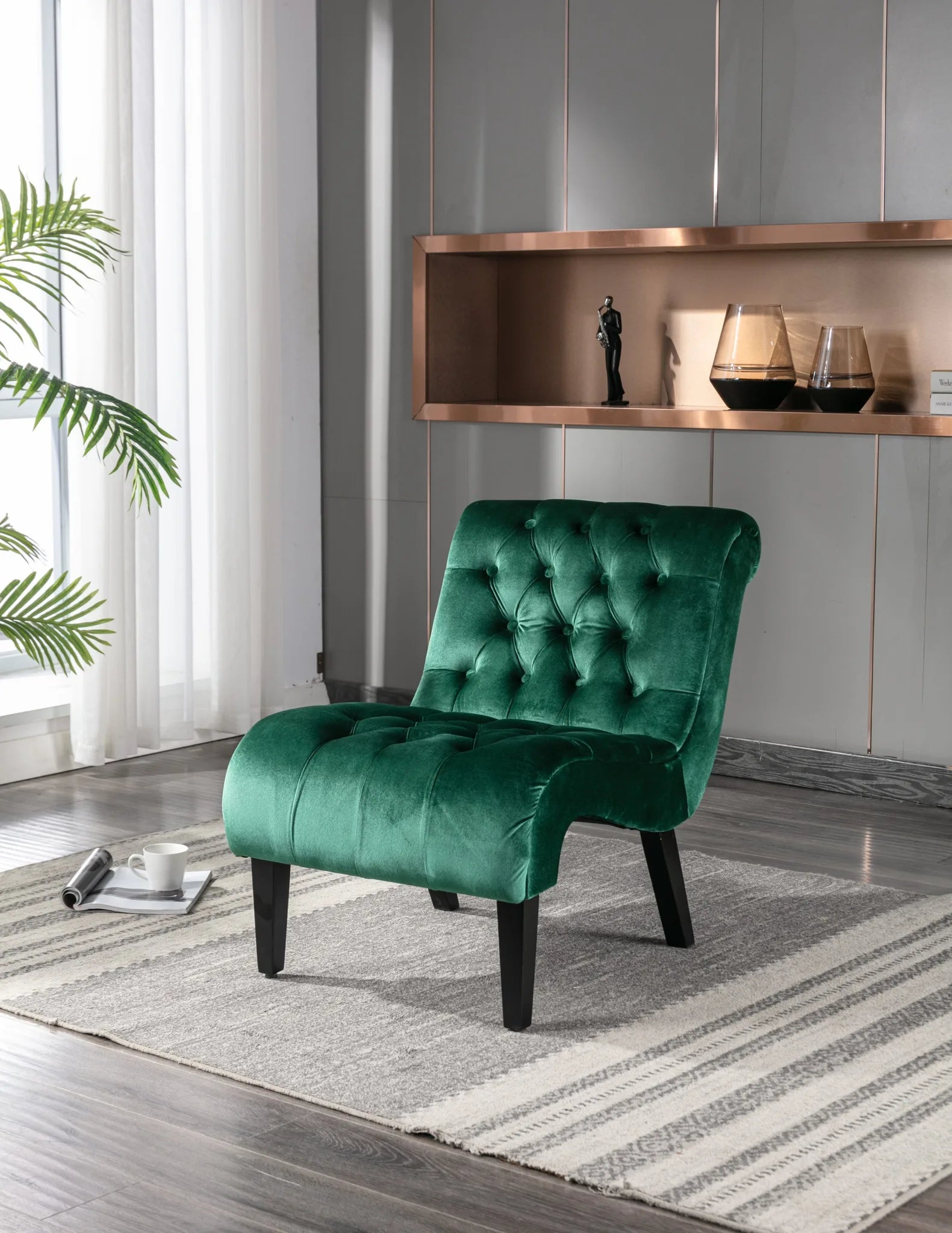 COOLMORE Modern Velvet Armless Accent Living Room Chair / Leisure Chair, Upholstered Fabric Button Comfortable Chair with Wooden Legs for Bedroom, Living Room, Office (Beige Velvet) detail view 39