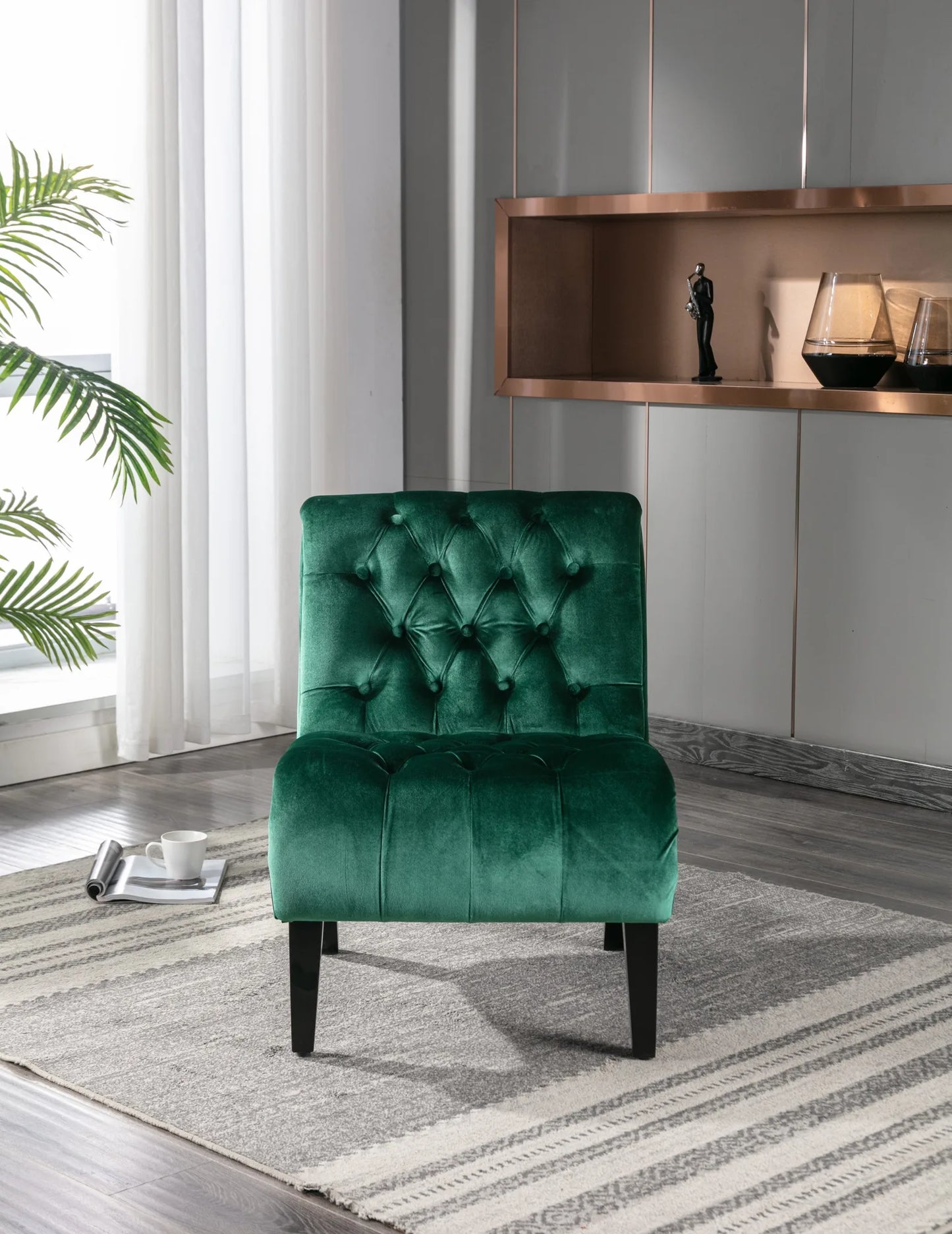 COOLMORE Modern Velvet Armless Accent Living Room Chair / Leisure Chair, Upholstered Fabric Button Comfortable Chair with Wooden Legs for Bedroom, Living Room, Office (Beige Velvet) detail view 40