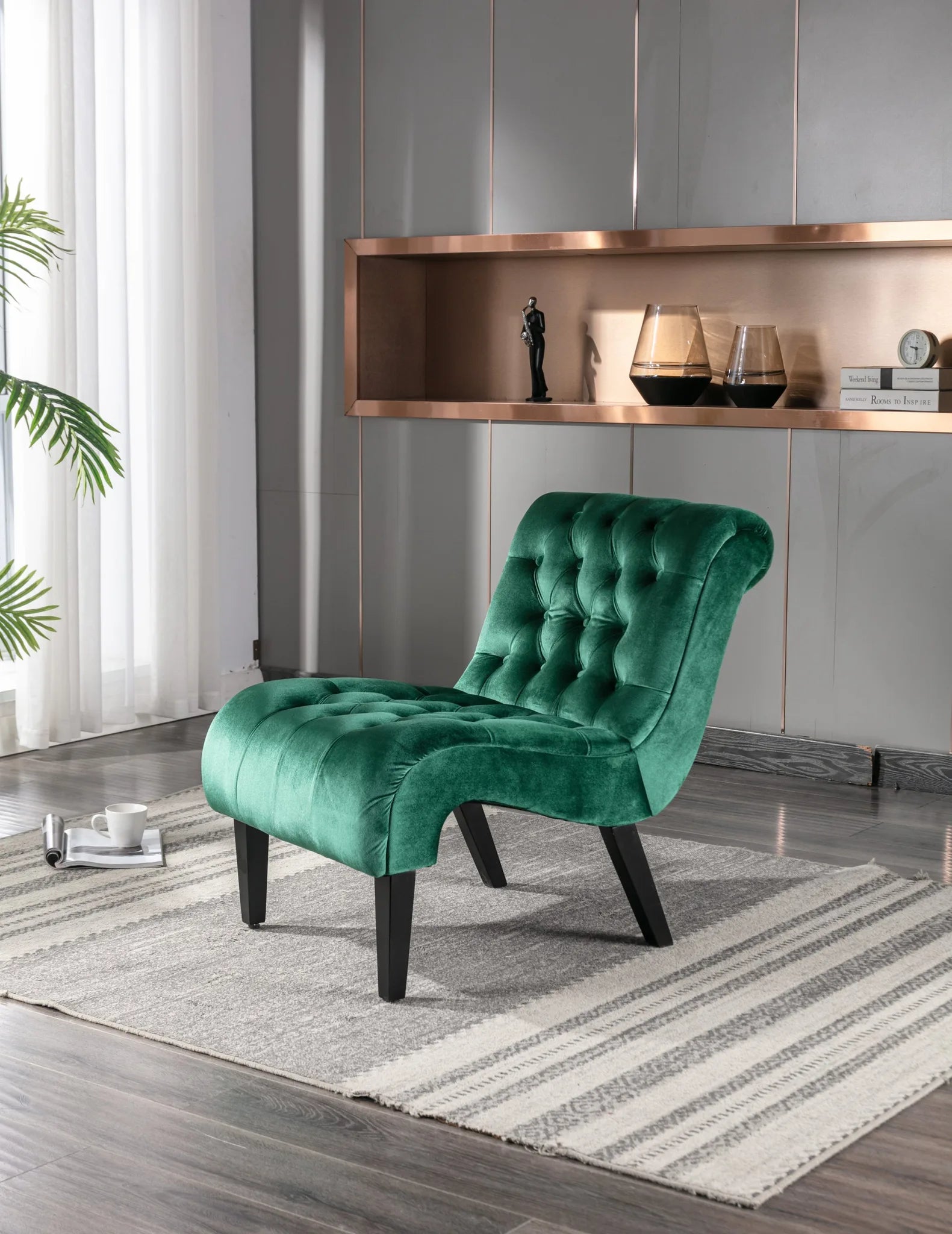 COOLMORE Modern Velvet Armless Accent Living Room Chair / Leisure Chair, Upholstered Fabric Button Comfortable Chair with Wooden Legs for Bedroom, Living Room, Office (Beige Velvet) detail view 43