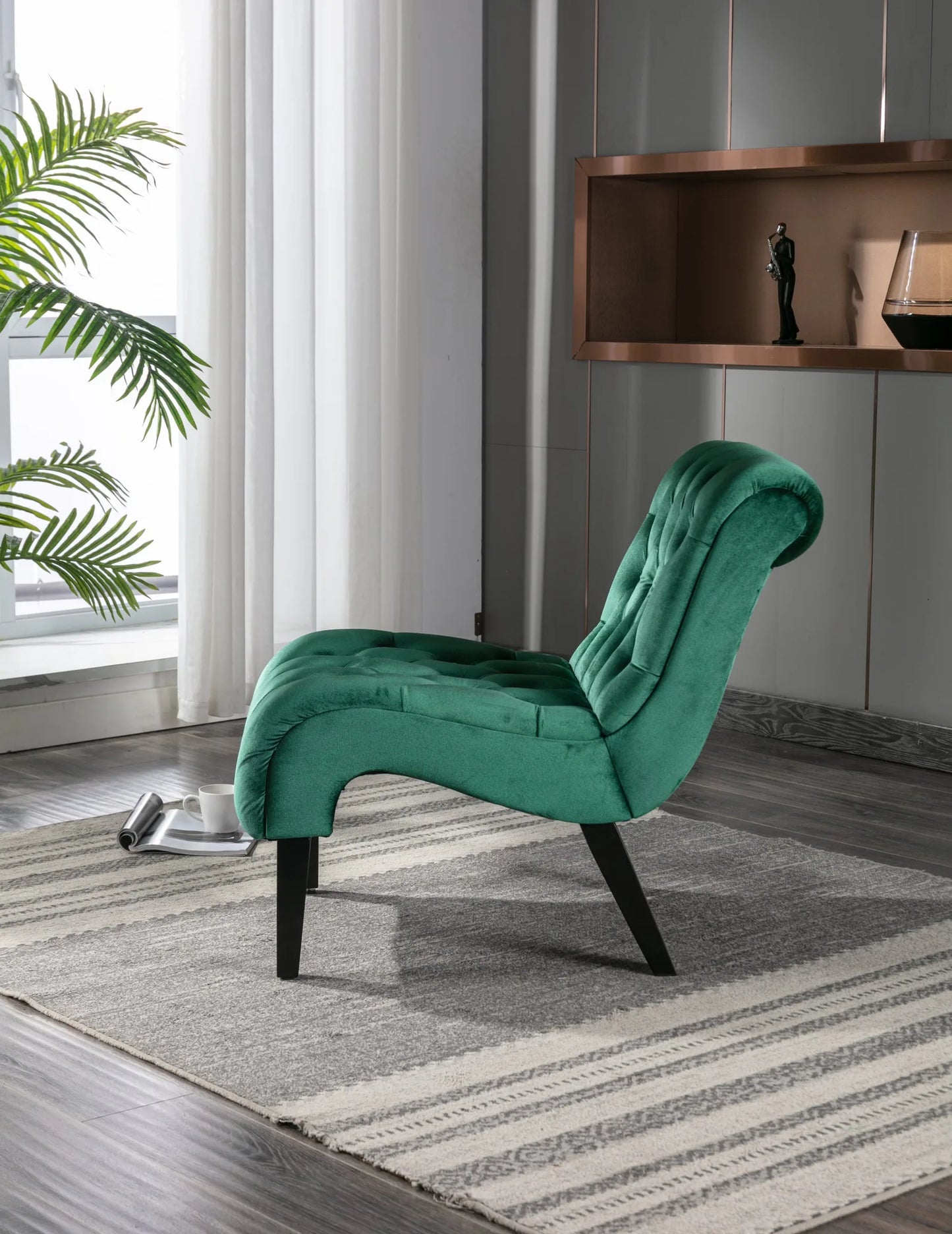 COOLMORE Modern Velvet Armless Accent Living Room Chair / Leisure Chair, Upholstered Fabric Button Comfortable Chair with Wooden Legs for Bedroom, Living Room, Office (Beige Velvet) detail view 44