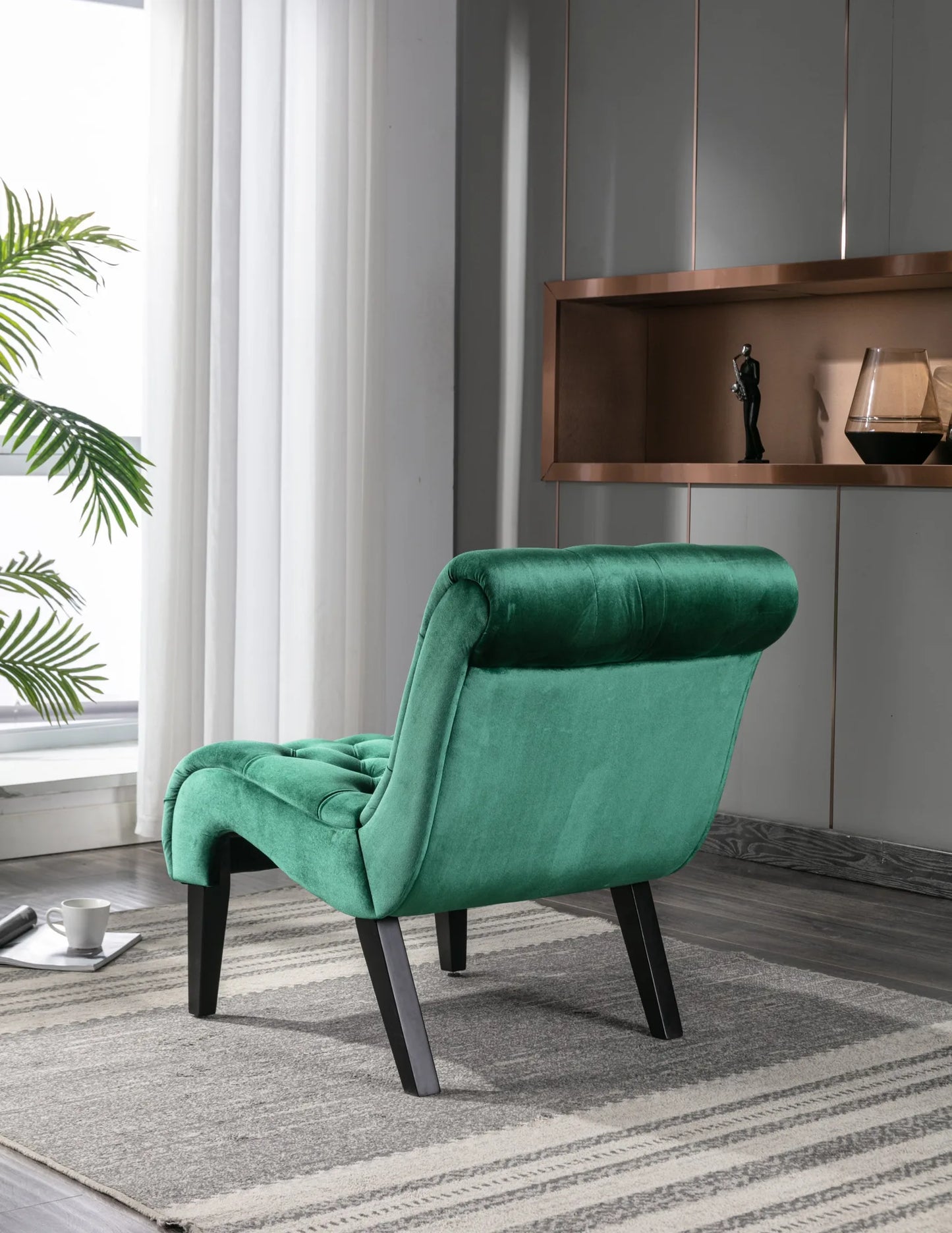 COOLMORE Modern Velvet Armless Accent Living Room Chair / Leisure Chair, Upholstered Fabric Button Comfortable Chair with Wooden Legs for Bedroom, Living Room, Office (Beige Velvet) detail view 45