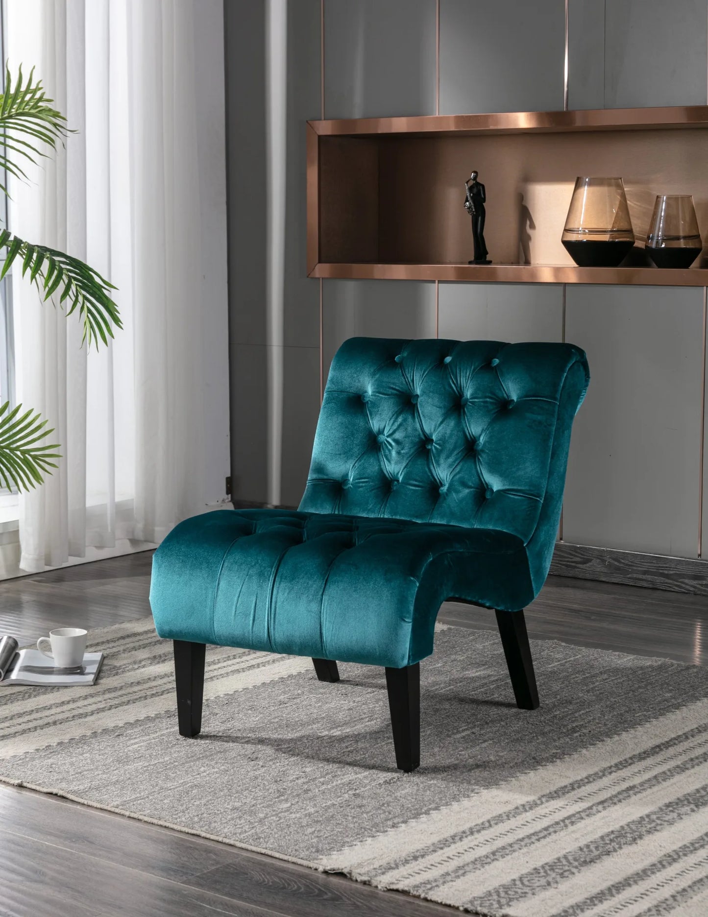 COOLMORE Modern Velvet Armless Accent Living Room Chair / Leisure Chair, Upholstered Fabric Button Comfortable Chair with Wooden Legs for Bedroom, Living Room, Office (Beige Velvet) detail view 57
