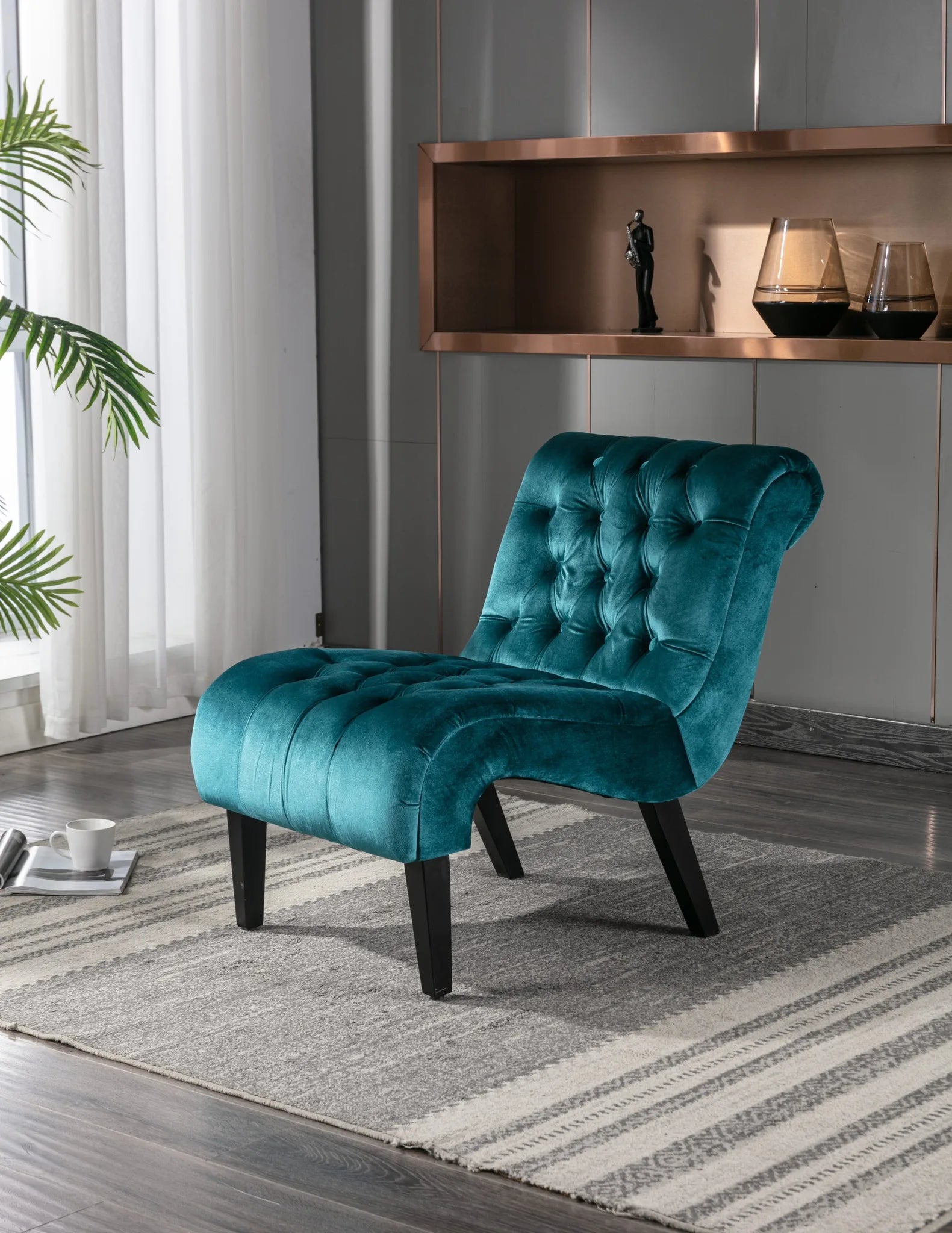 COOLMORE Modern Velvet Armless Accent Living Room Chair / Leisure Chair, Upholstered Fabric Button Comfortable Chair with Wooden Legs for Bedroom, Living Room, Office (Beige Velvet) detail view 61