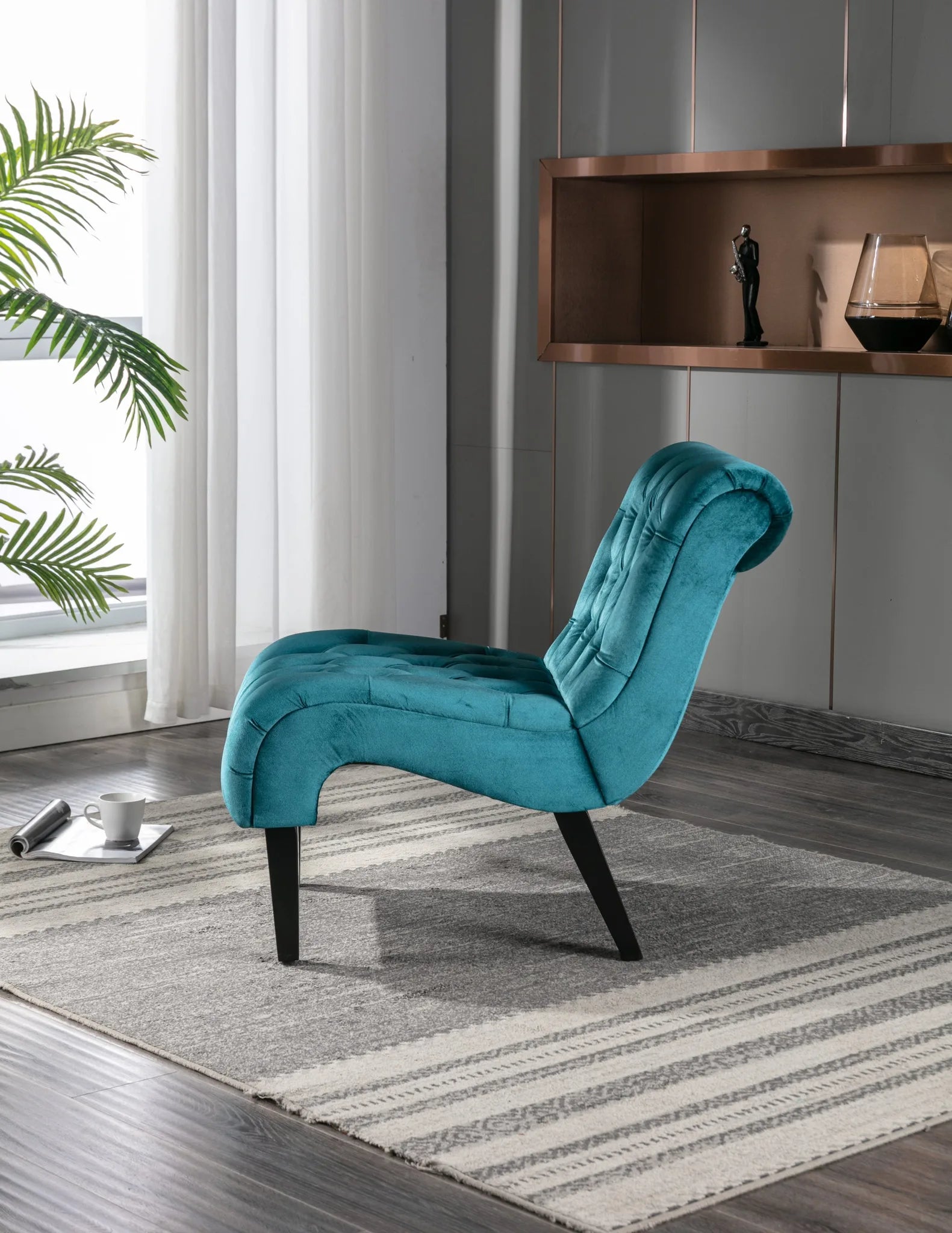 COOLMORE Modern Velvet Armless Accent Living Room Chair / Leisure Chair, Upholstered Fabric Button Comfortable Chair with Wooden Legs for Bedroom, Living Room, Office (Beige Velvet) detail view 62