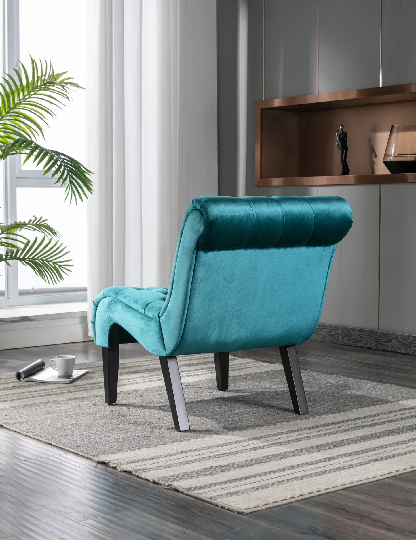 COOLMORE Modern Velvet Armless Accent Living Room Chair / Leisure Chair, Upholstered Fabric Button Comfortable Chair with Wooden Legs for Bedroom, Living Room, Office (Beige Velvet) detail view 63