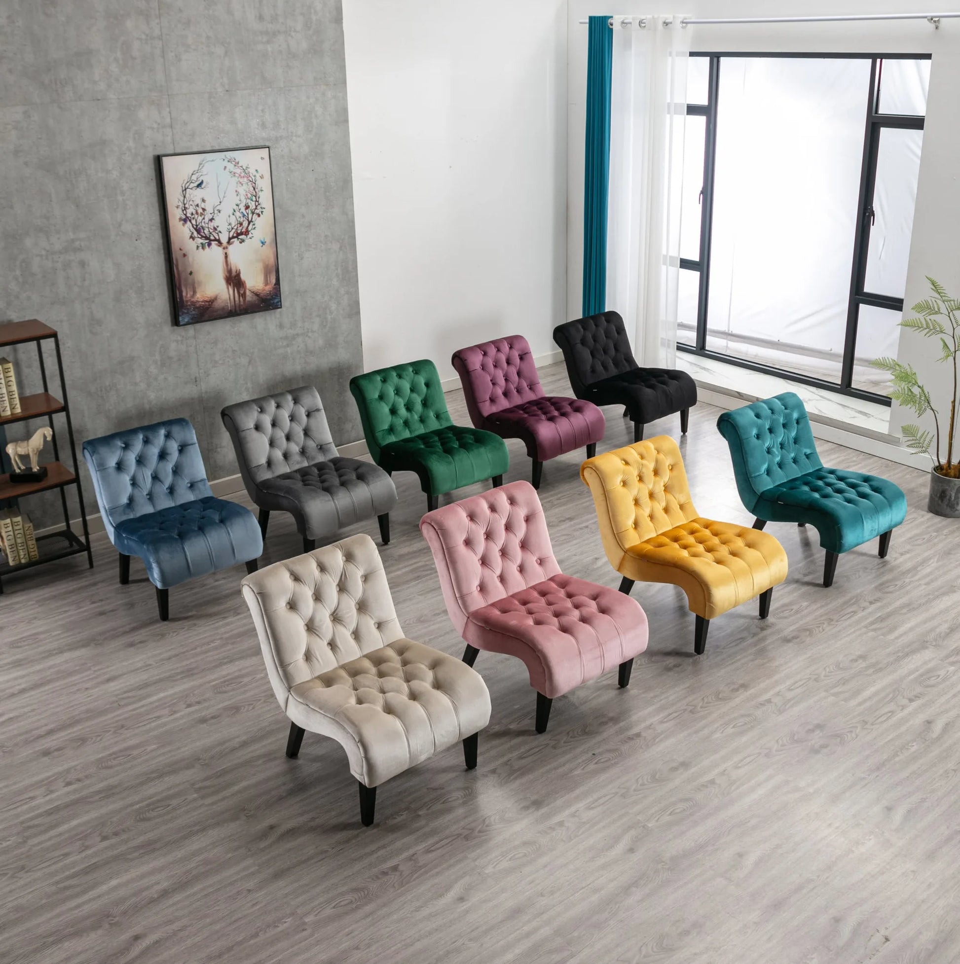 COOLMORE Modern Velvet Armless Accent Living Room Chair / Leisure Chair, Upholstered Fabric Button Comfortable Chair with Wooden Legs for Bedroom, Living Room, Office (Beige Velvet) detail view 72