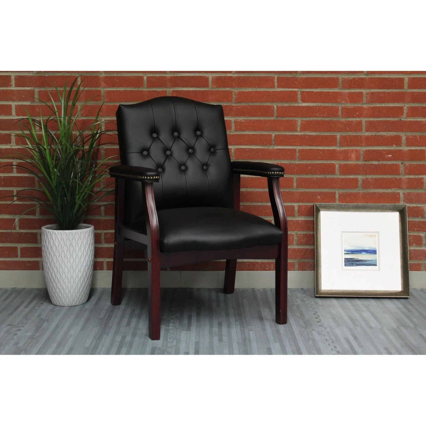 Leather Reception Guest Chairs W/Padded Seat and Arms Ergonomic Mid-Back Office Executive Side Chair for Meeting Waiting Room Conference Office Guest Chairs, BURGUNDY detail view 23